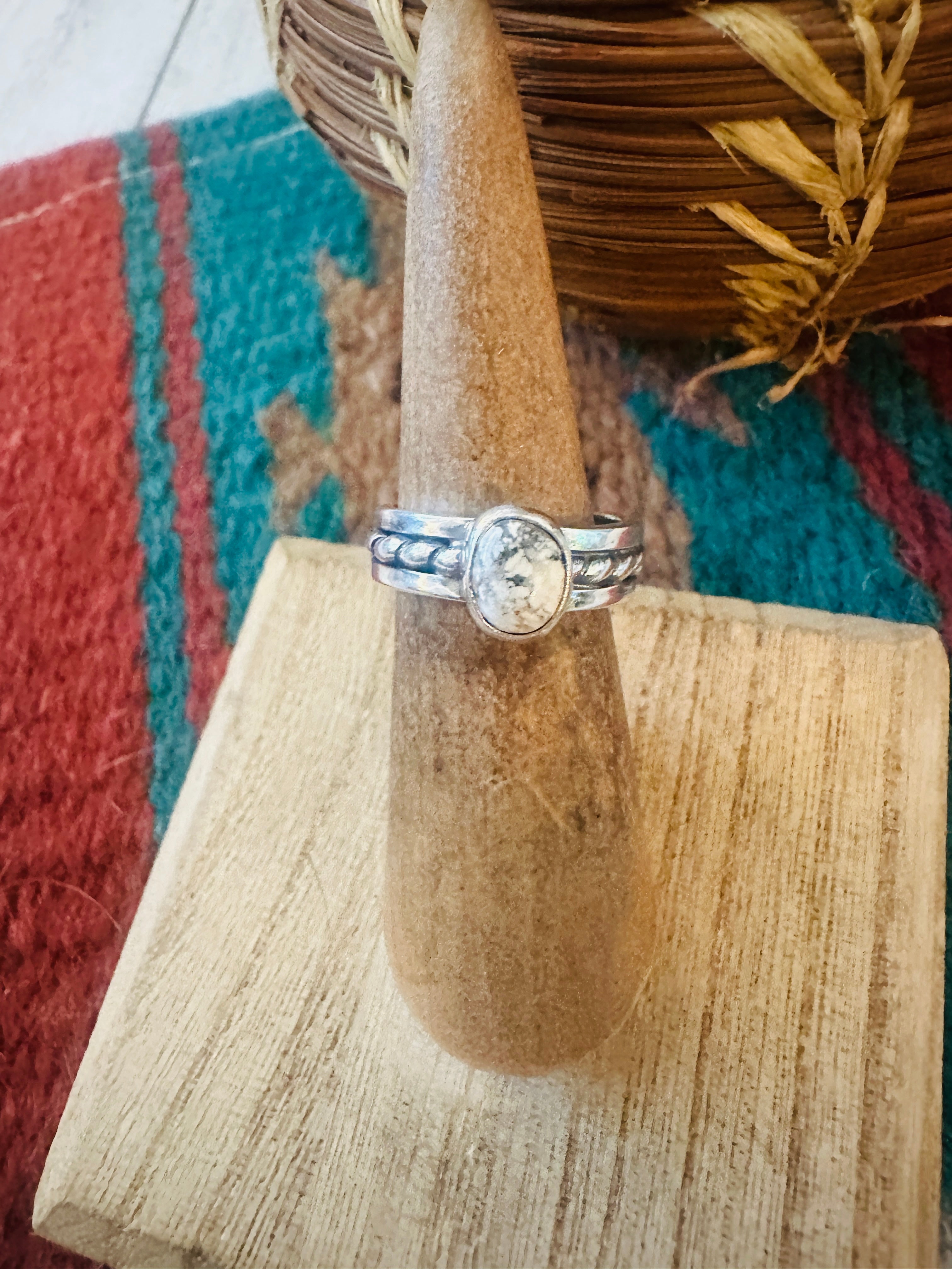 Handcrafted Sterling Silver & White Buffalo Ring