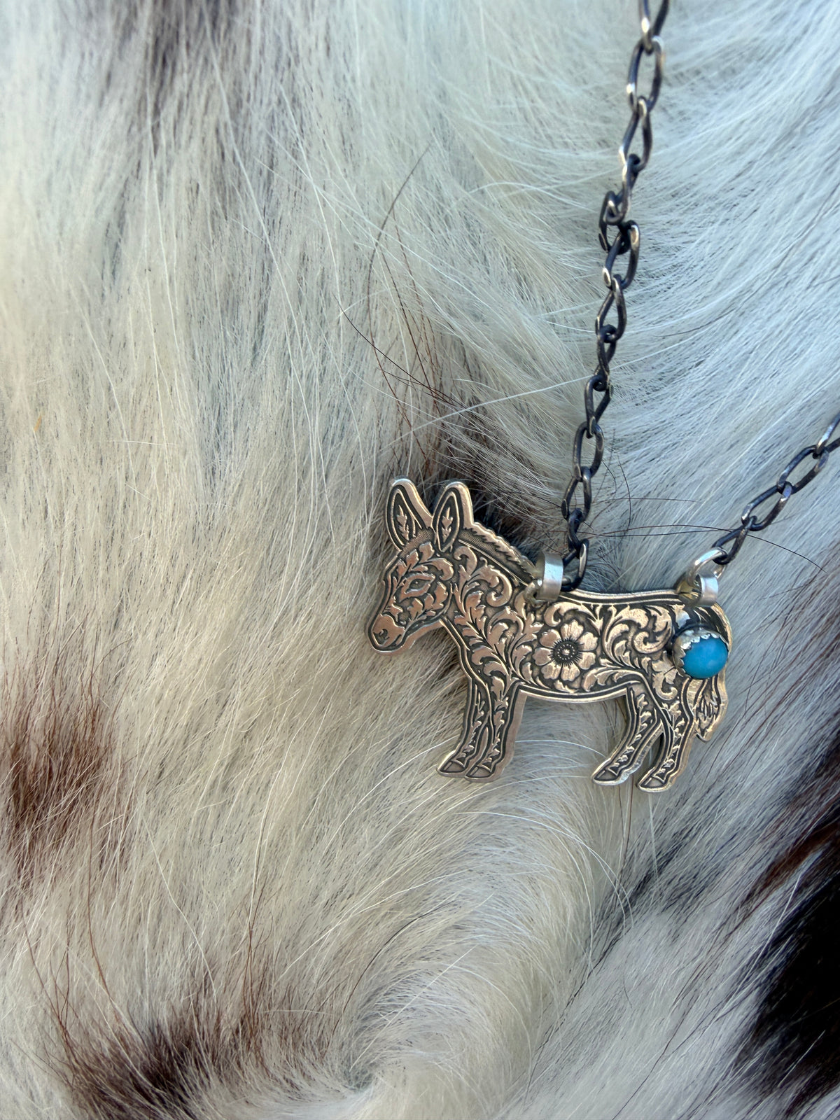 Handmade Sterling Silver & Turquoise Donkey Necklace