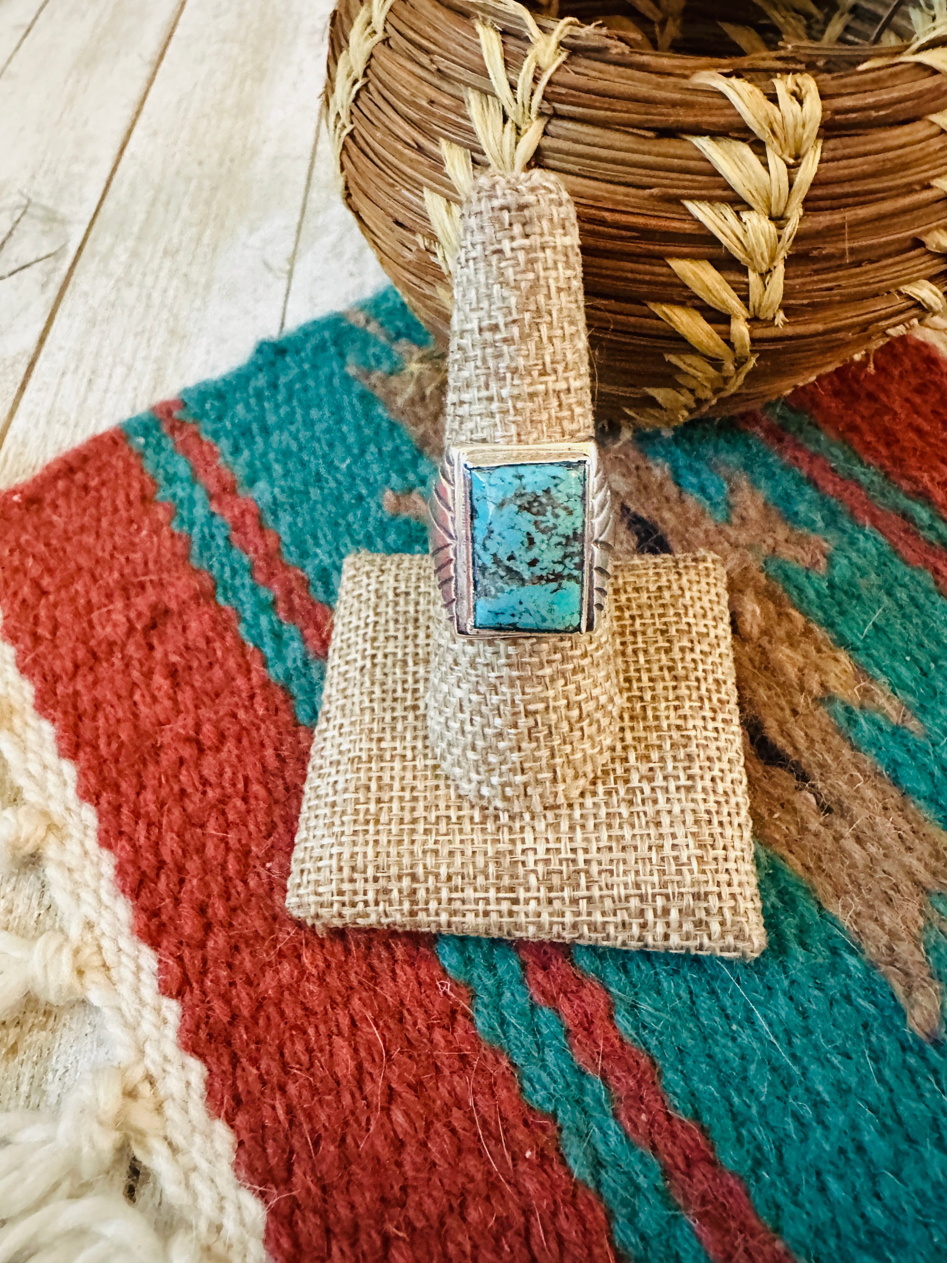 Handcrafted Turquoise & Sterling Silver Cigar Band Ring Size 10