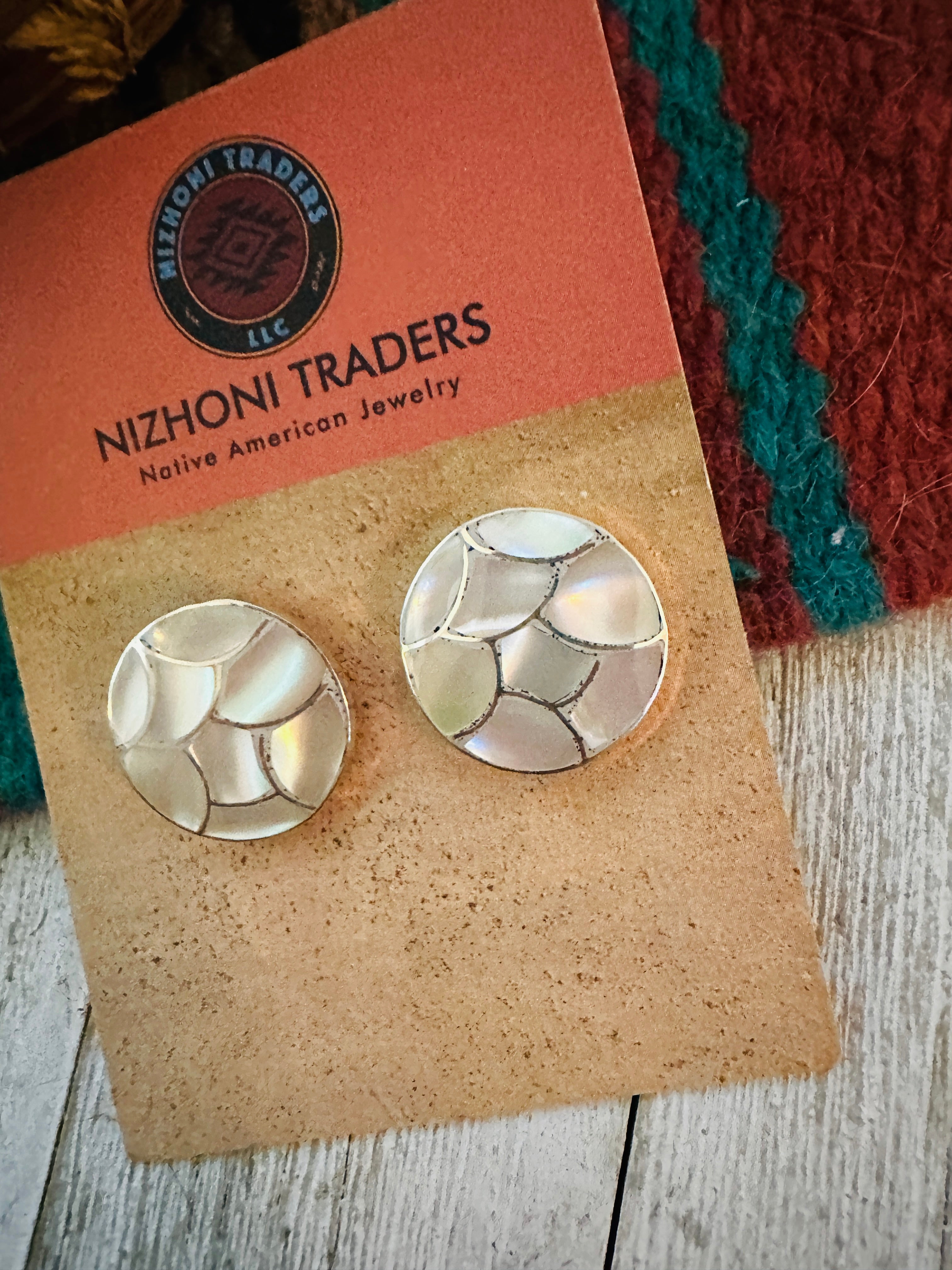 Handcrafted Mother of Pearl & Sterling Silver Inlay Earrings