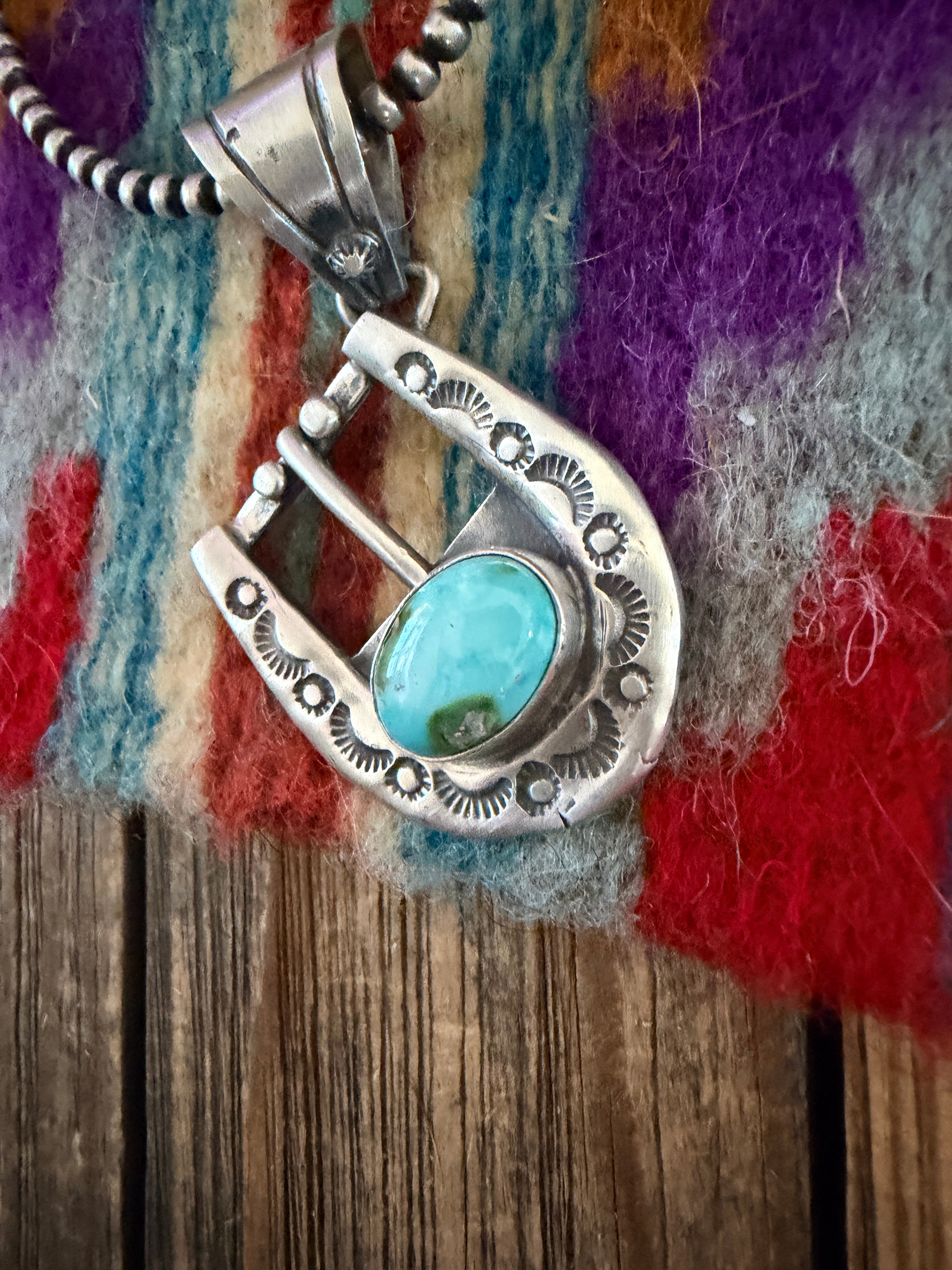 Handcrafted Sterling Silver & Turquoise Belt Buckle Pendant by Leroy James