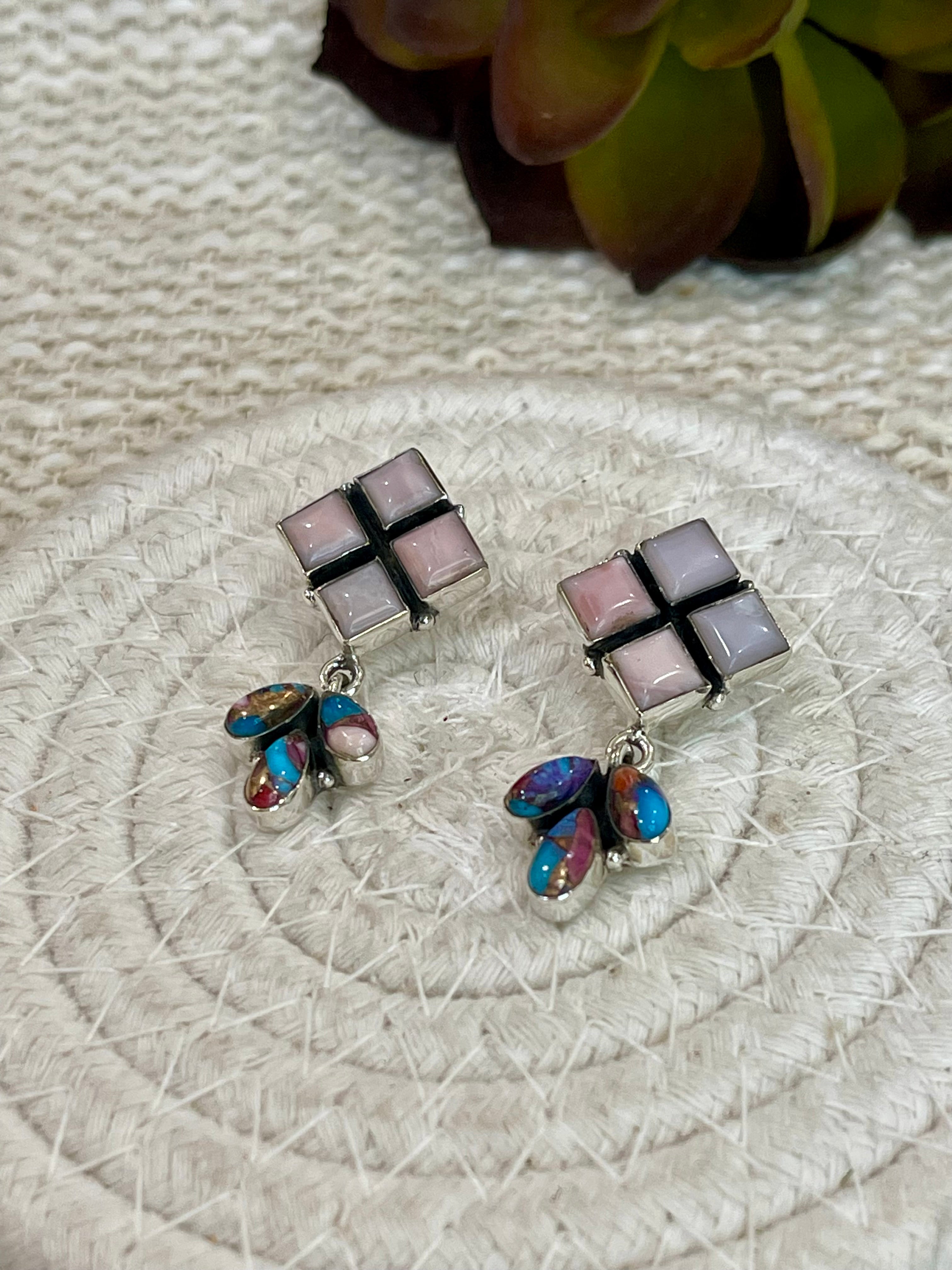 Handmade Purple Dream Mojave , Sterling Silver & Pink Opal Post Dangles