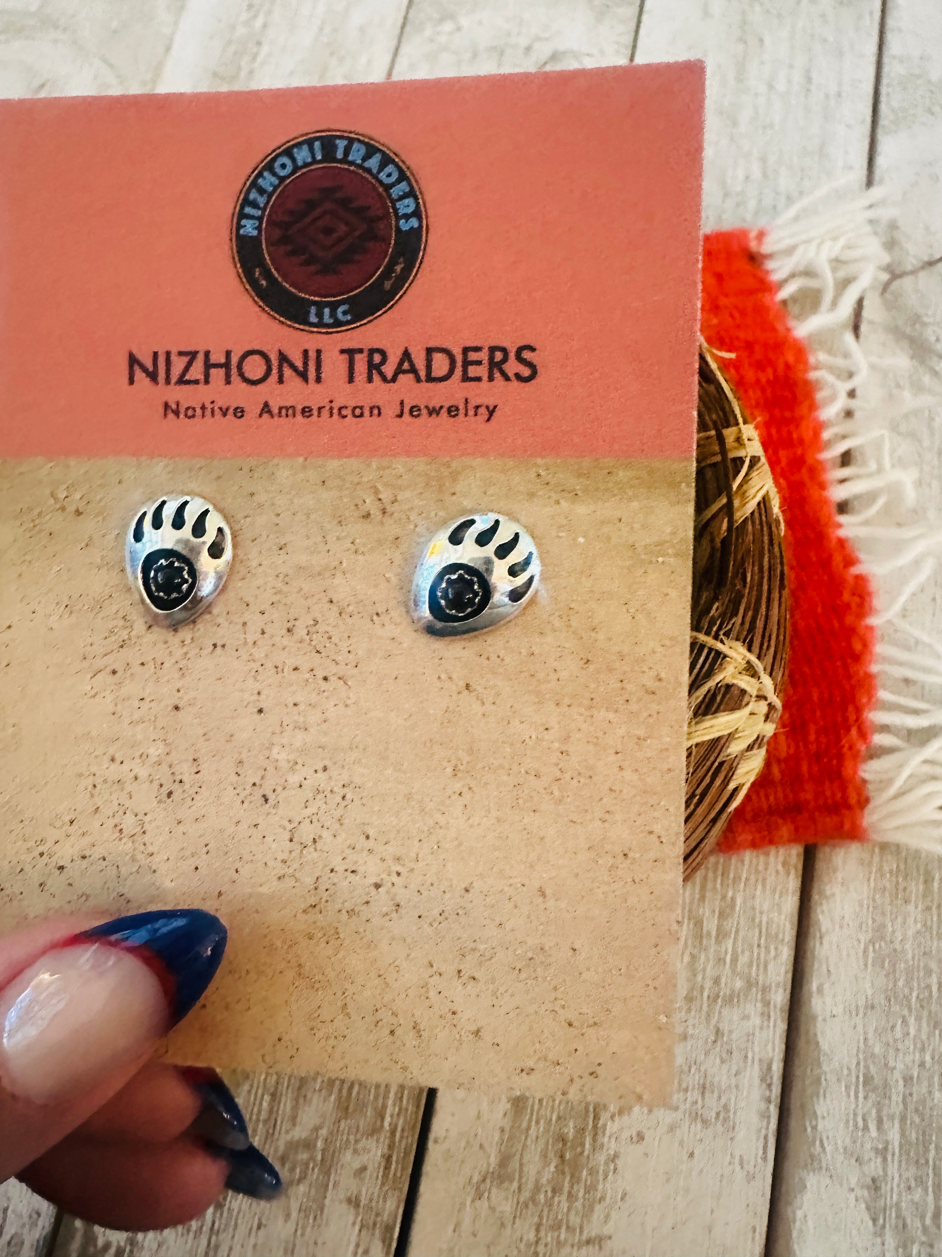 Handcrafted Onyx & Sterling Silver Bear Paw Stud Earrings