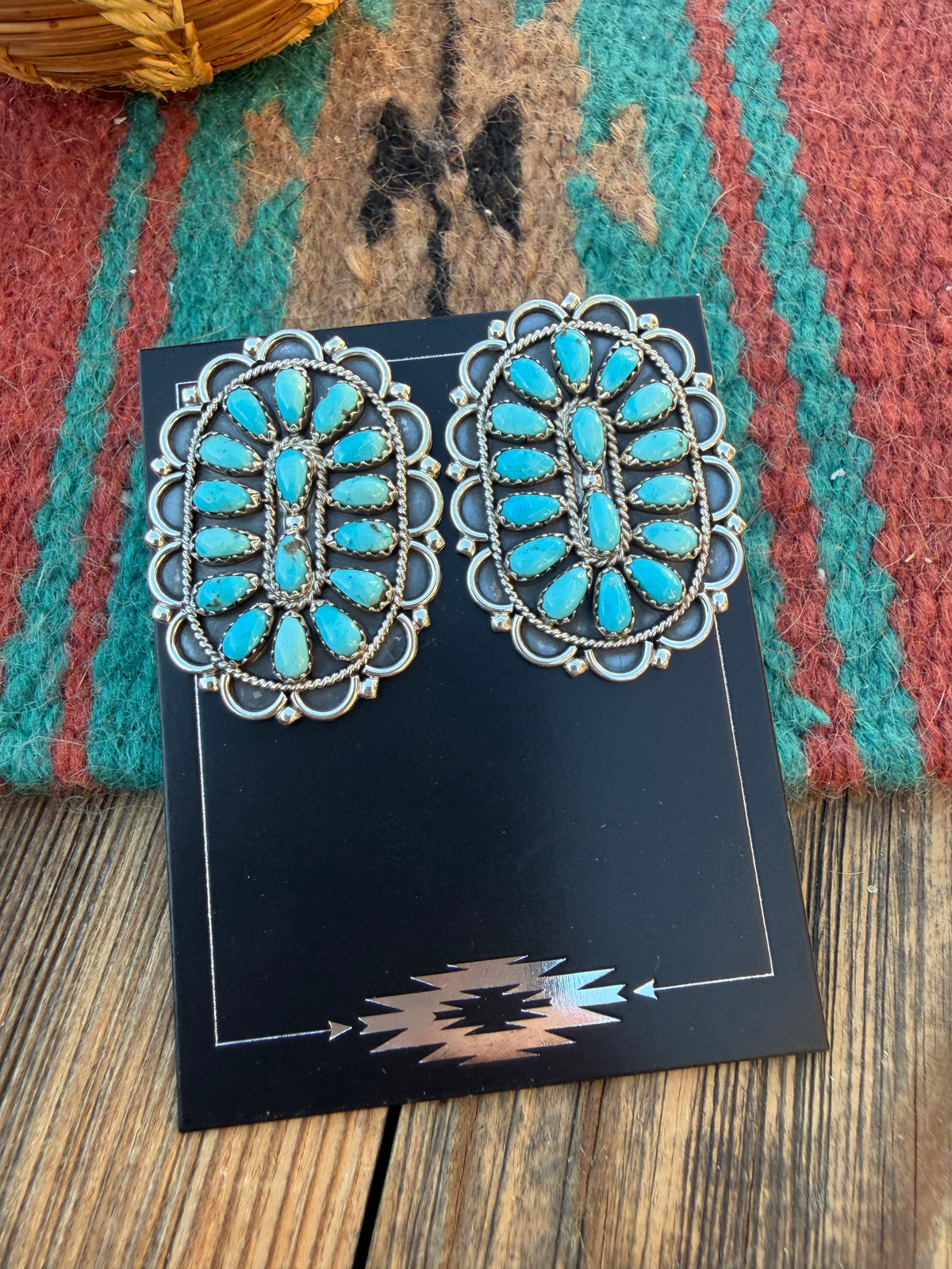 Handcrafted Turquoise & Sterling Silver Cluster Post Earrings