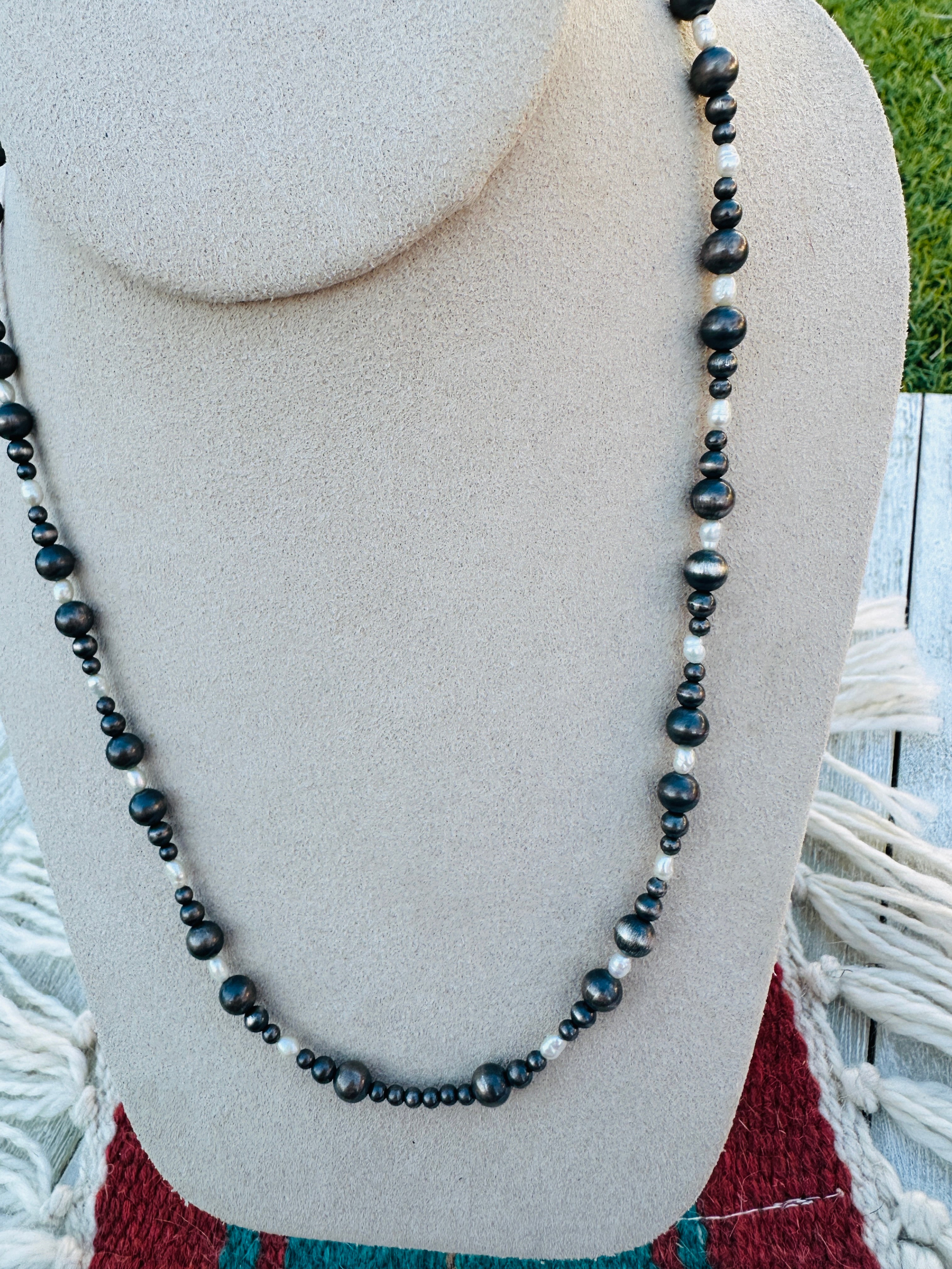 Handcrafted Sterling Silver Pearl & Freshwater Pearl 18” Beaded Necklace