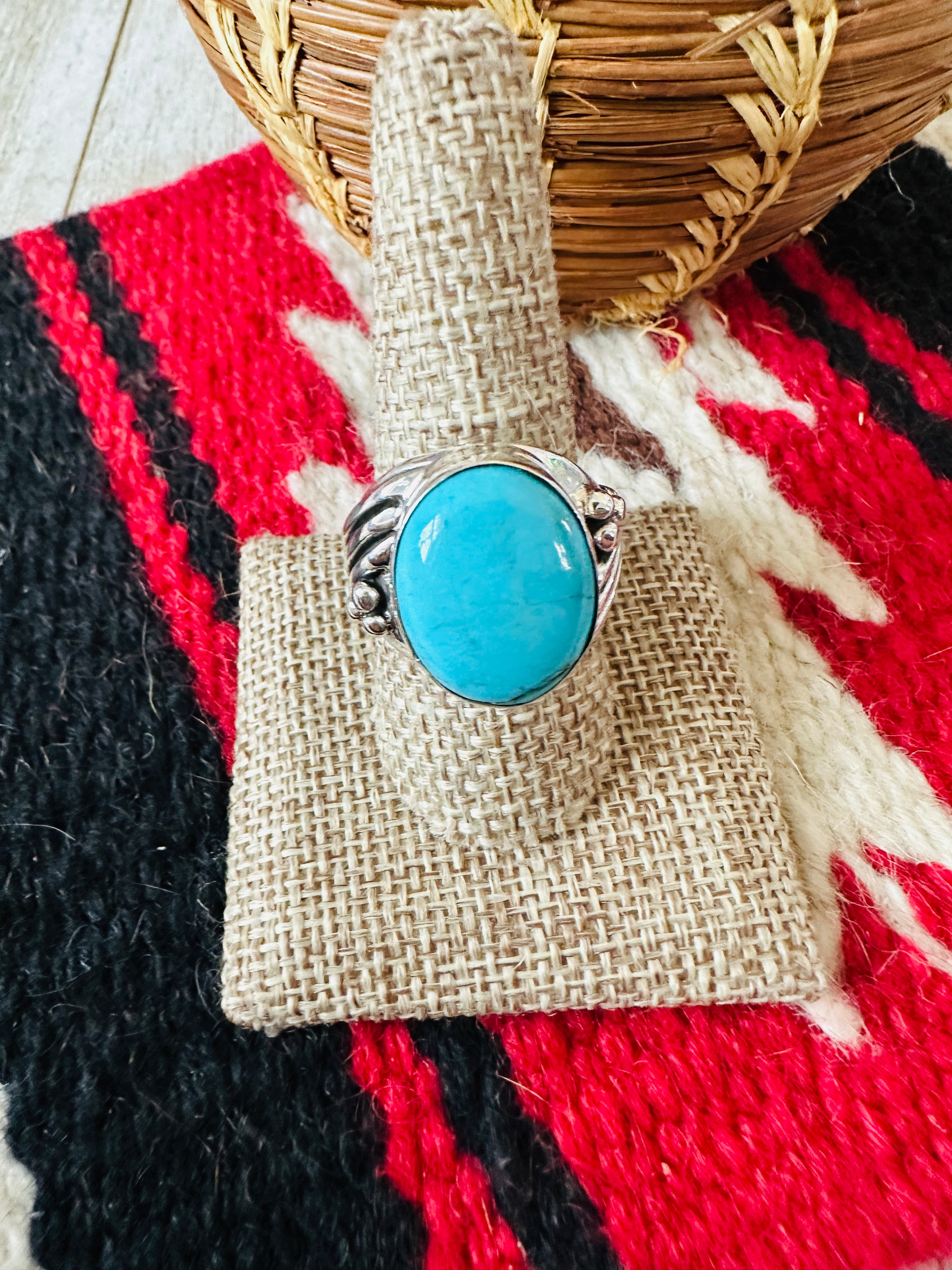 Handcrafted Turquoise & Sterling Silver Cigar Band Ring Size 9.5