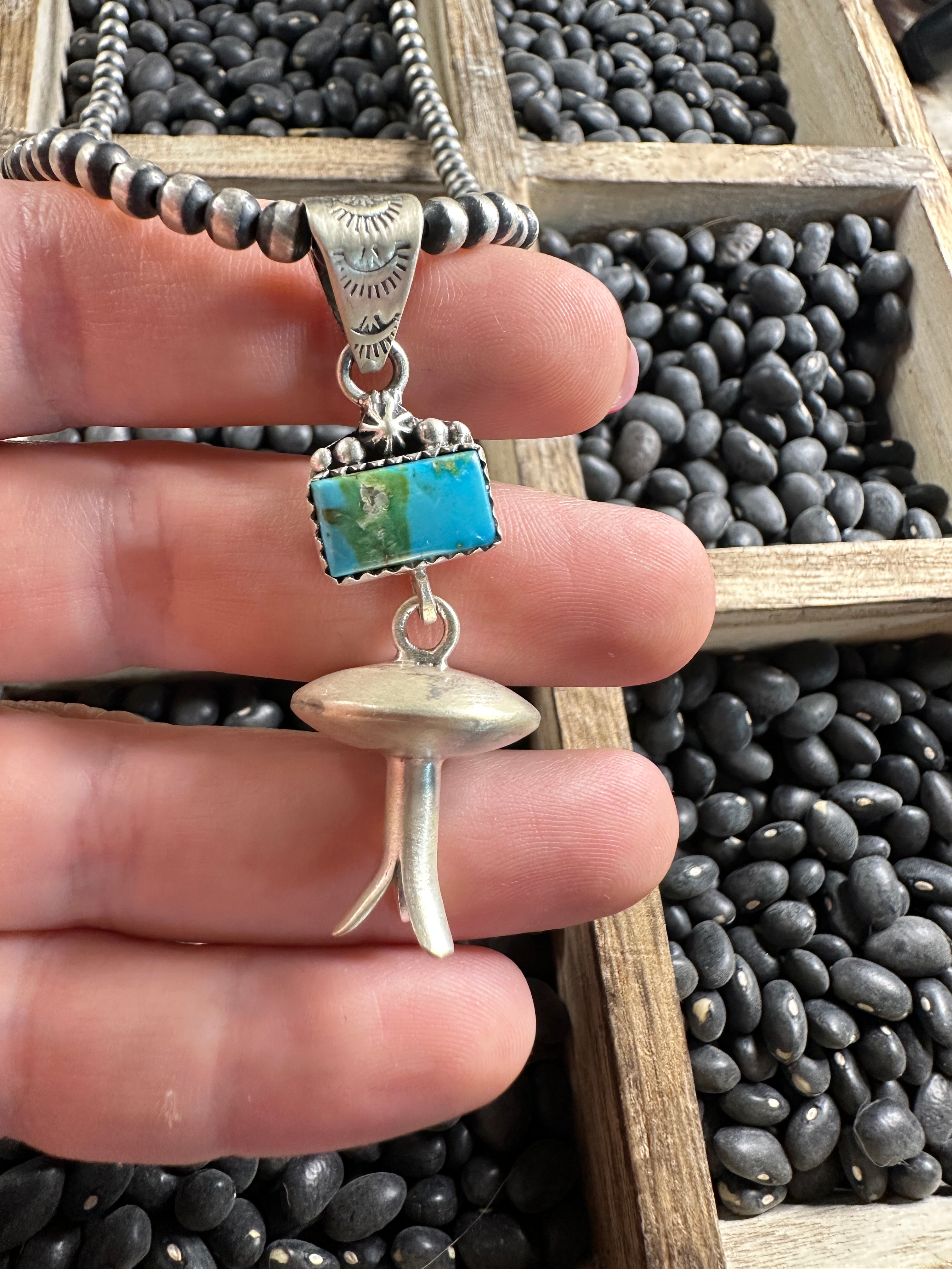 Handmade Sterling Silver Sonoran Mountain Turquoise Blossom Pendant