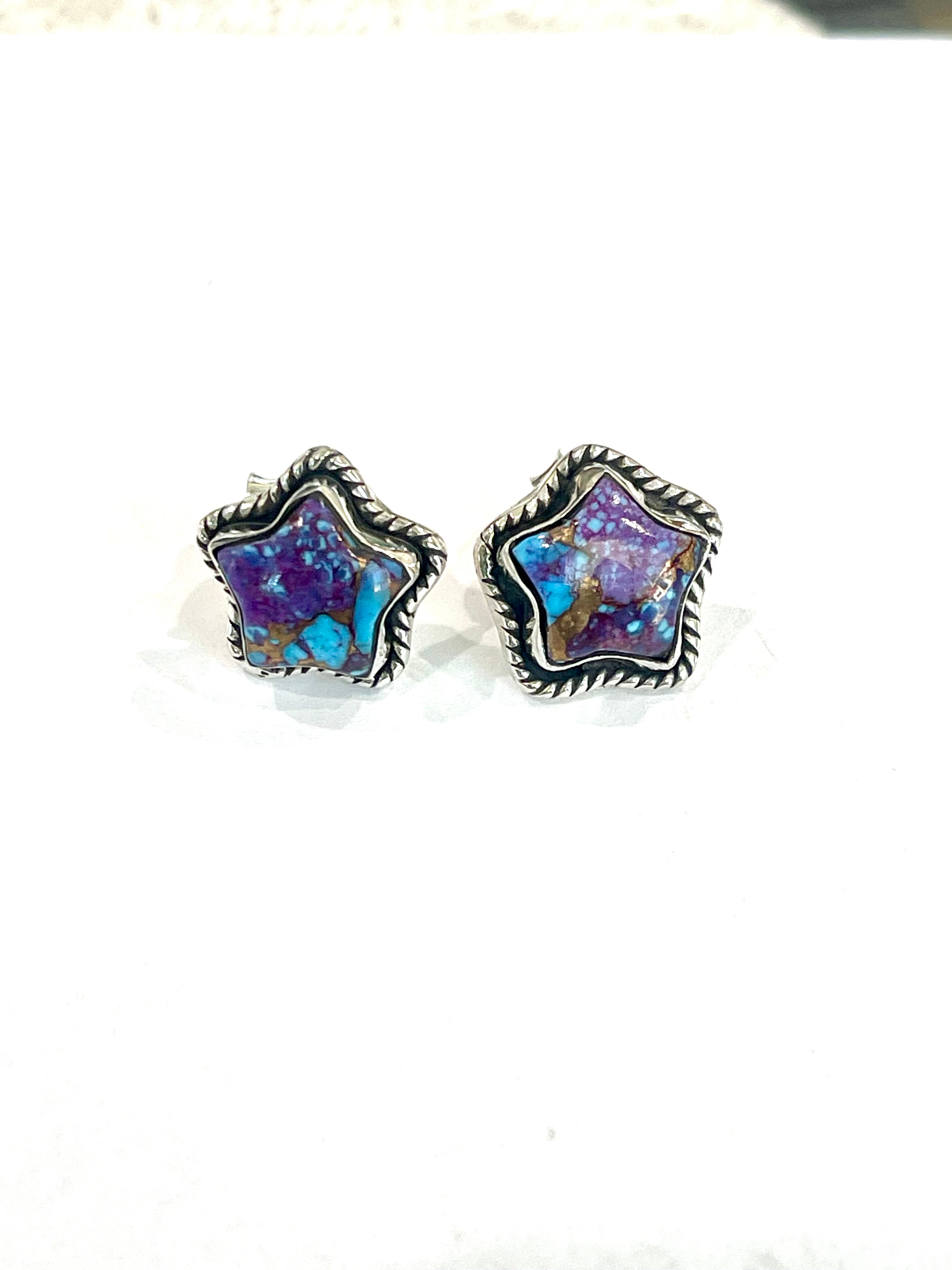 Sizzling Handmade Star Sterling Silver & Purple Mojave Post Earrings