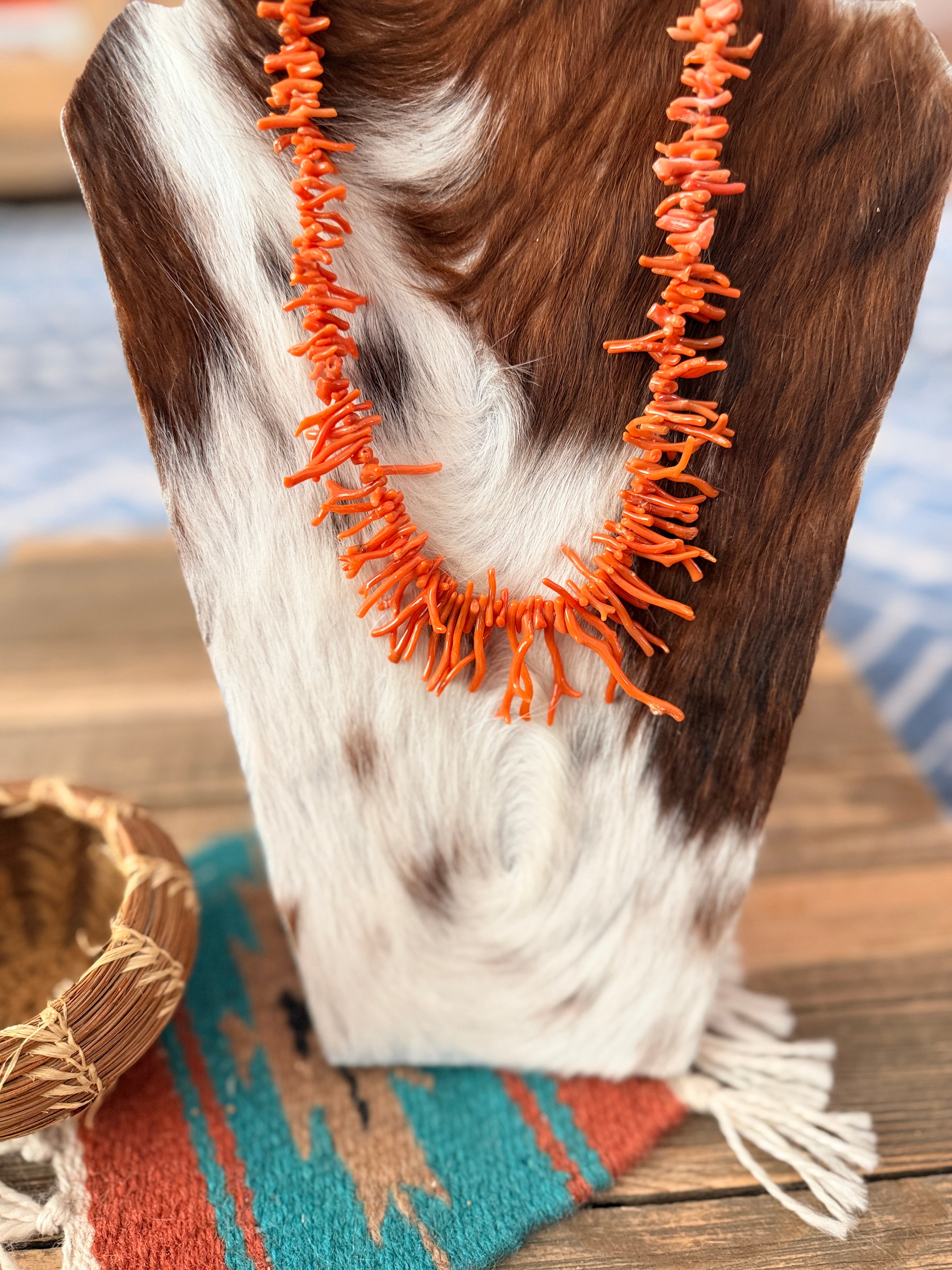 Old Pawn Handmade Red Branch Coral Beaded Necklace
