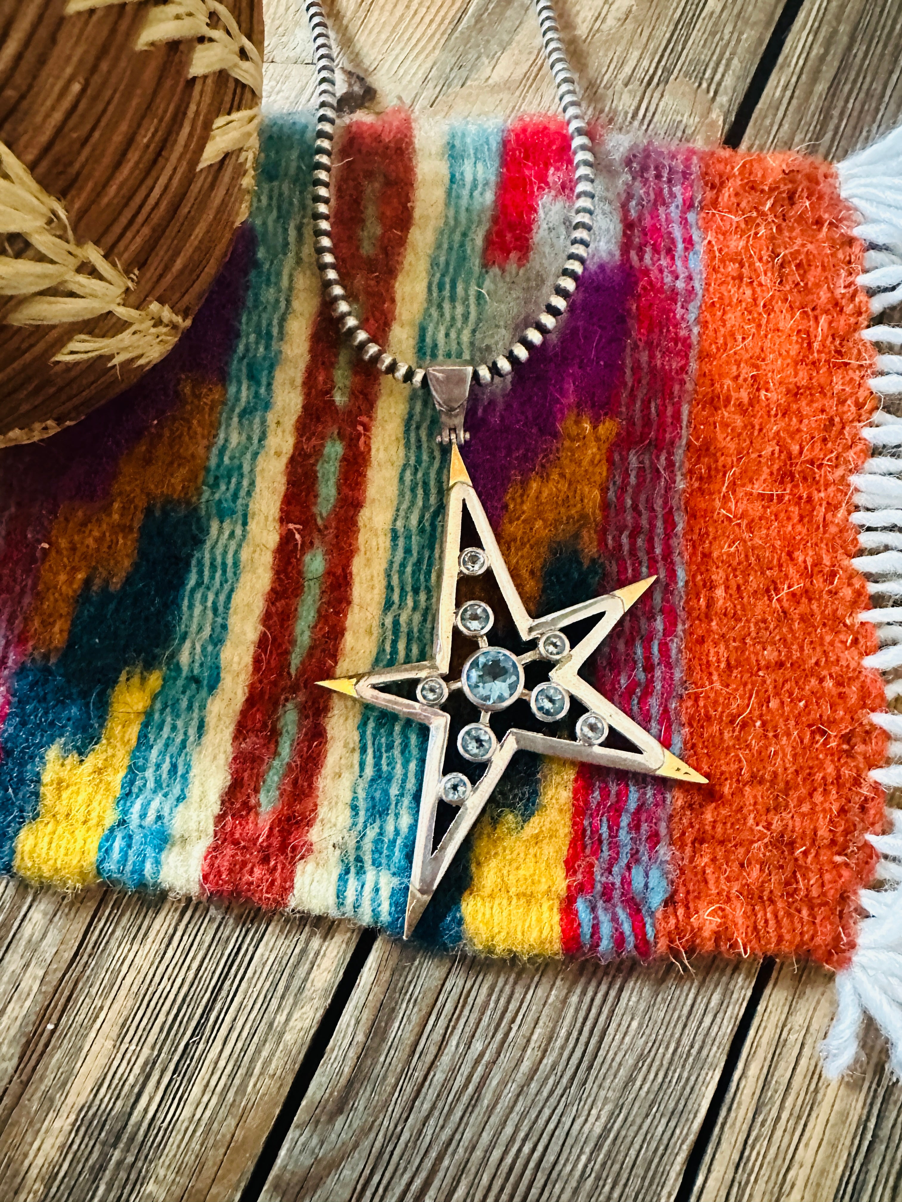 Handcrafted Old Pawn Sterling Silver & Topaz Star Pendant