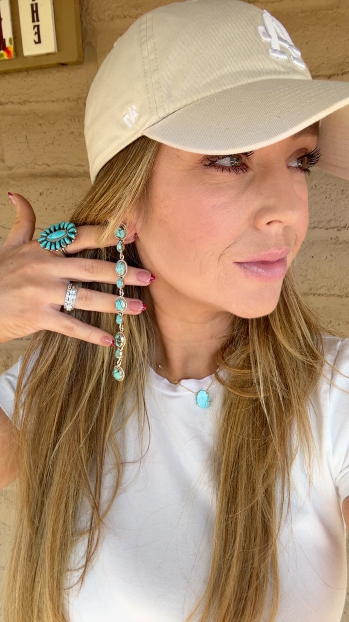 Handmade Number 8 Turquoise & Sterling Silver Dangle 9 Stone Post Earrings