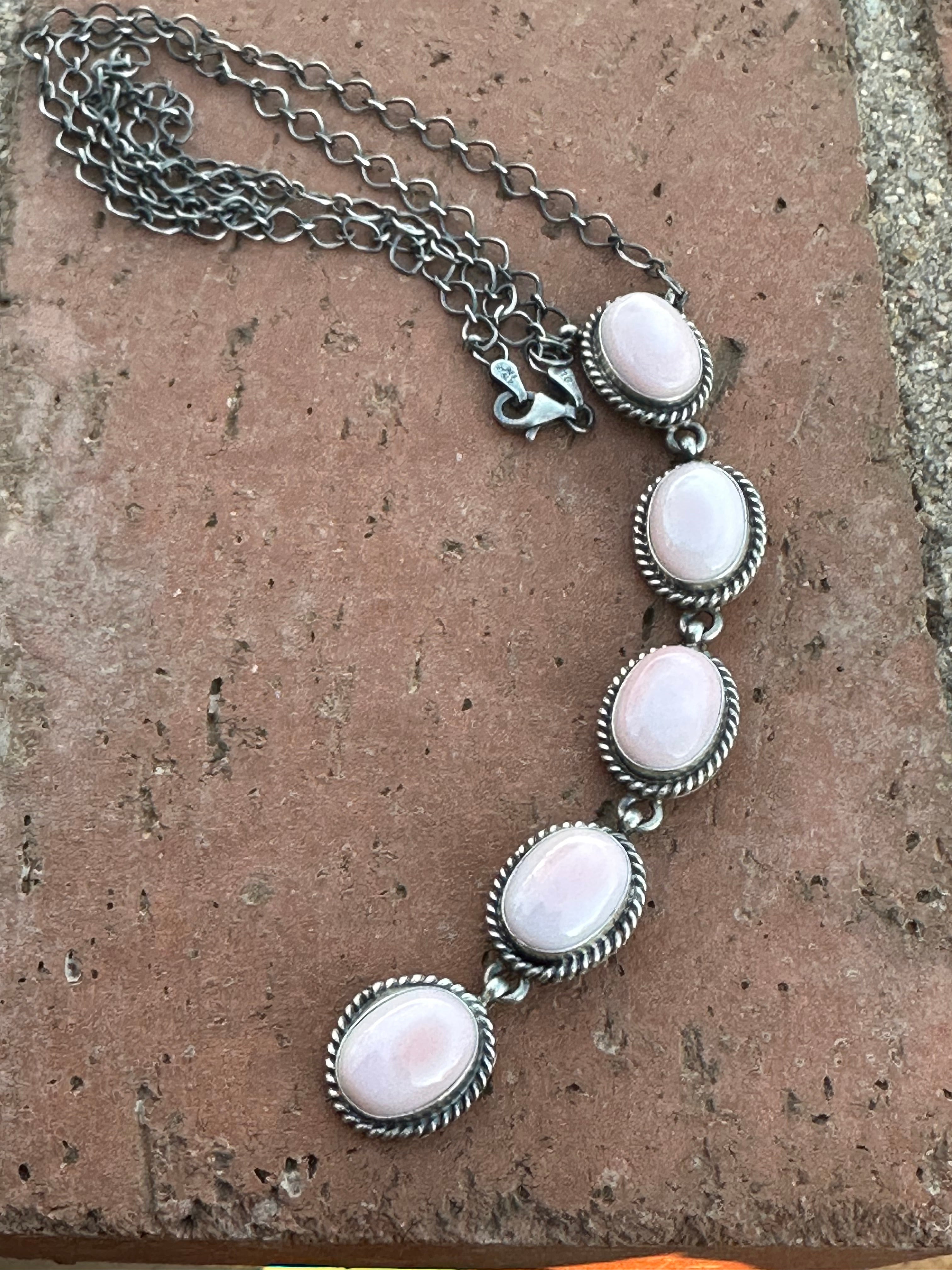 Handcrafted Queen Pink Conch & Sterling Silver Drop Necklace