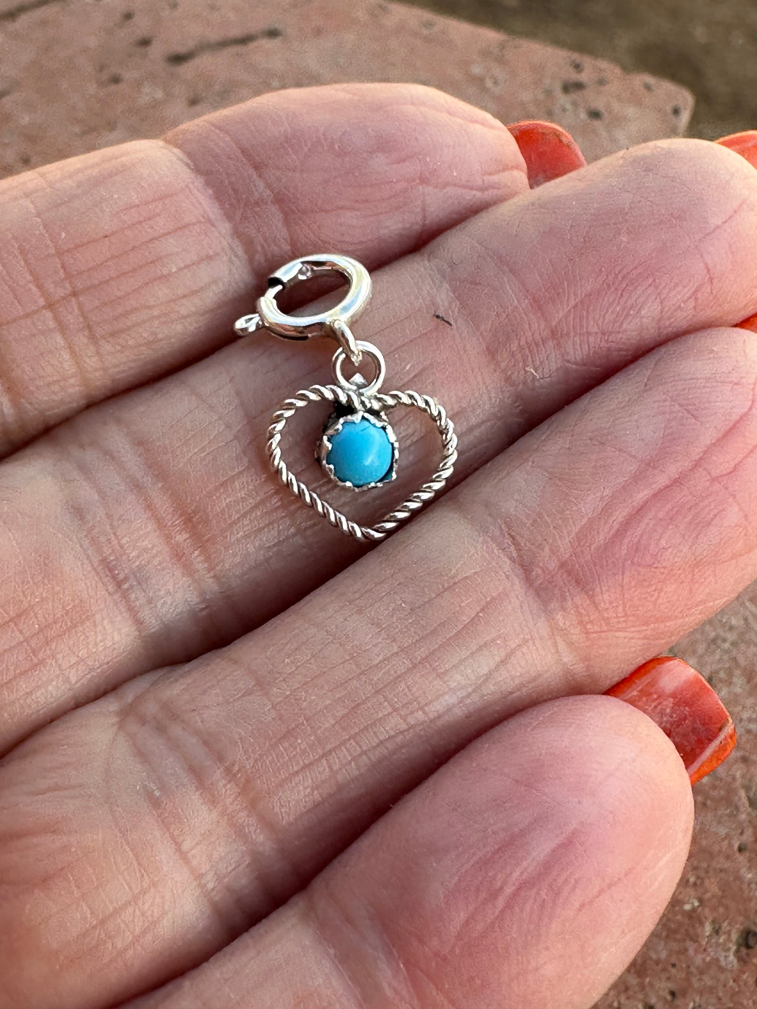 Handcrafted Turquoise Heart Sterling Silver Charm