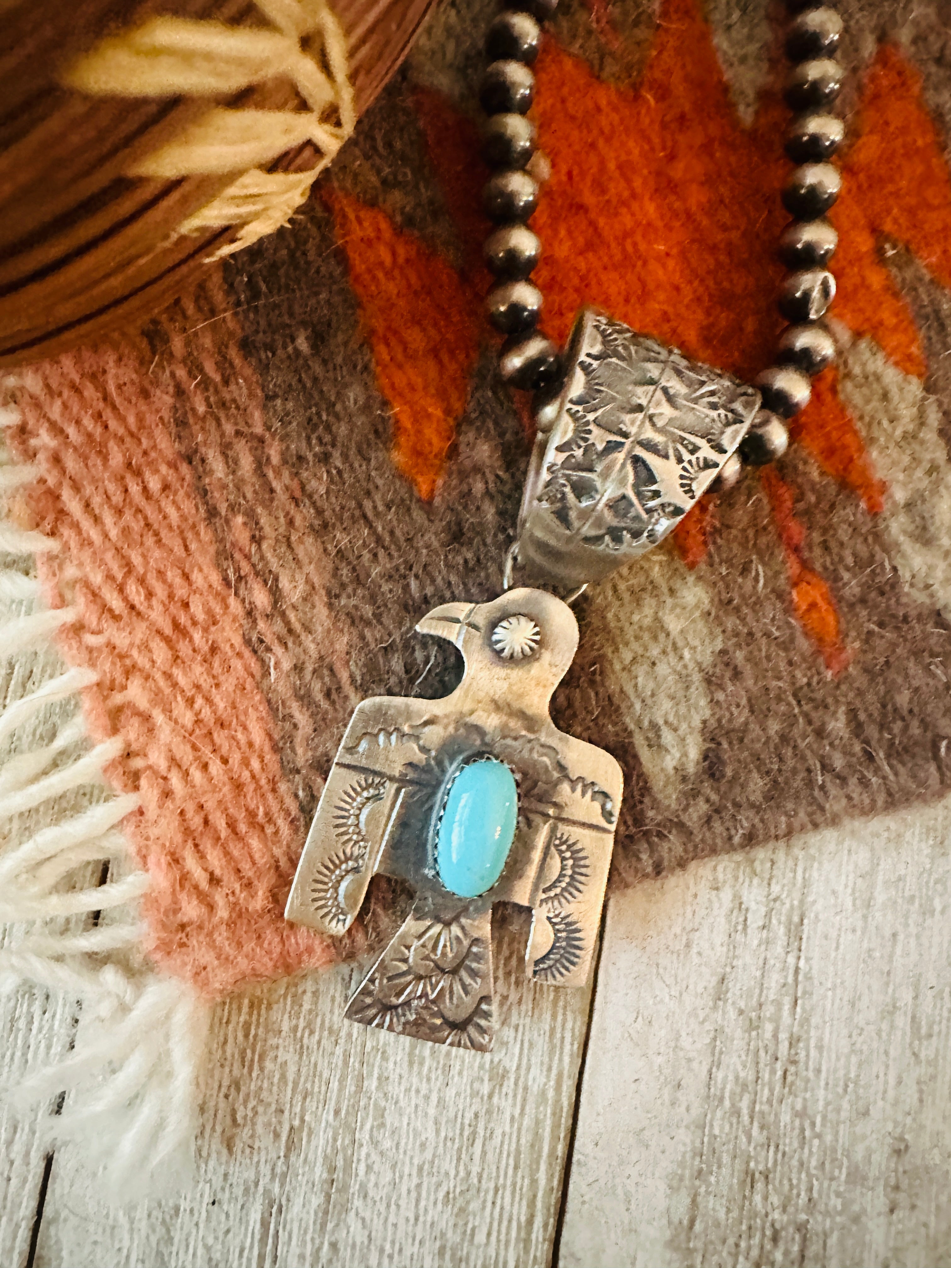 Handcrafted Turquoise & Sterling Silver Thunderbird Pendant