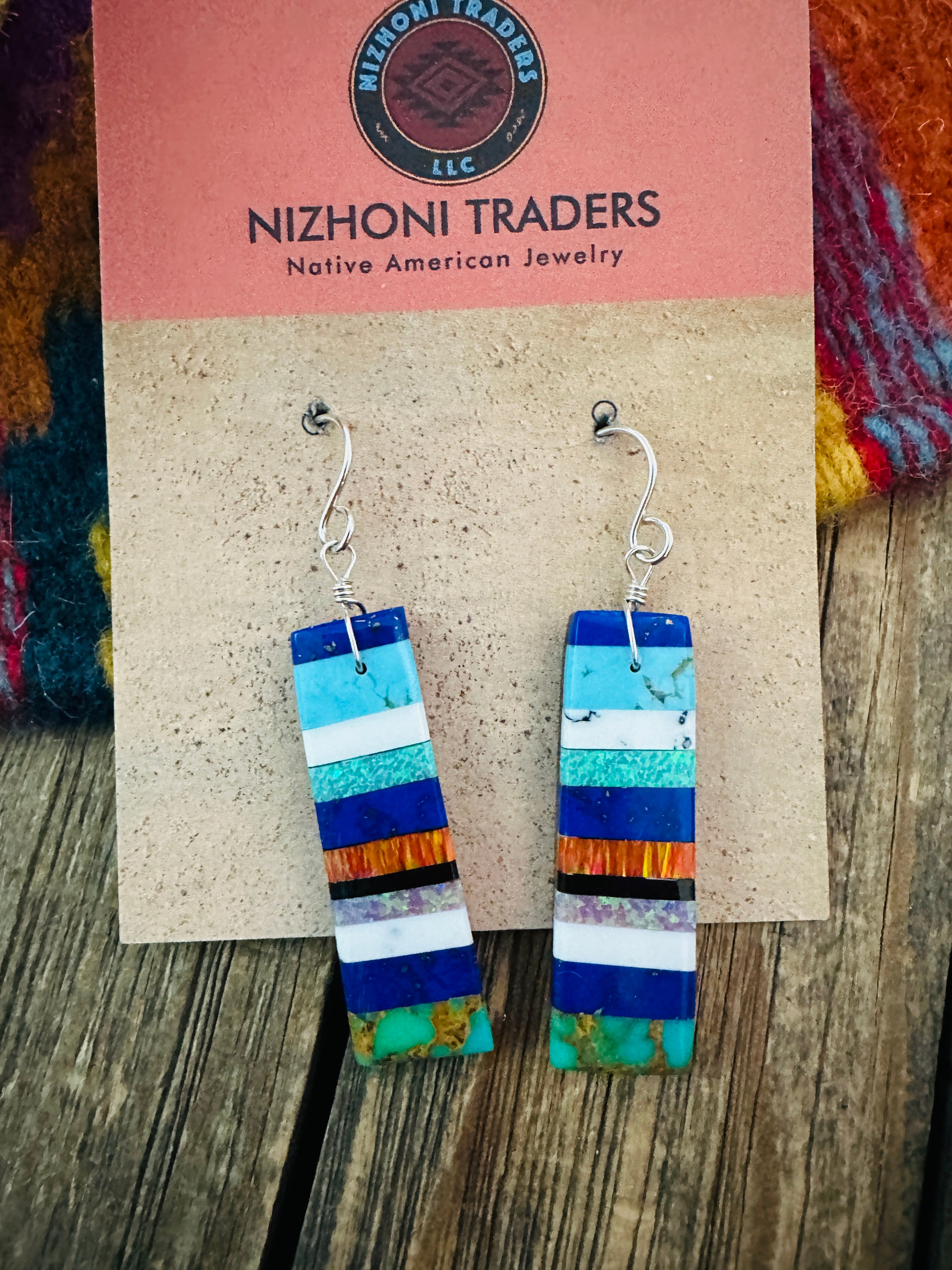 Handcrafted Multi Stone Inlay Slab Dangle Earrings