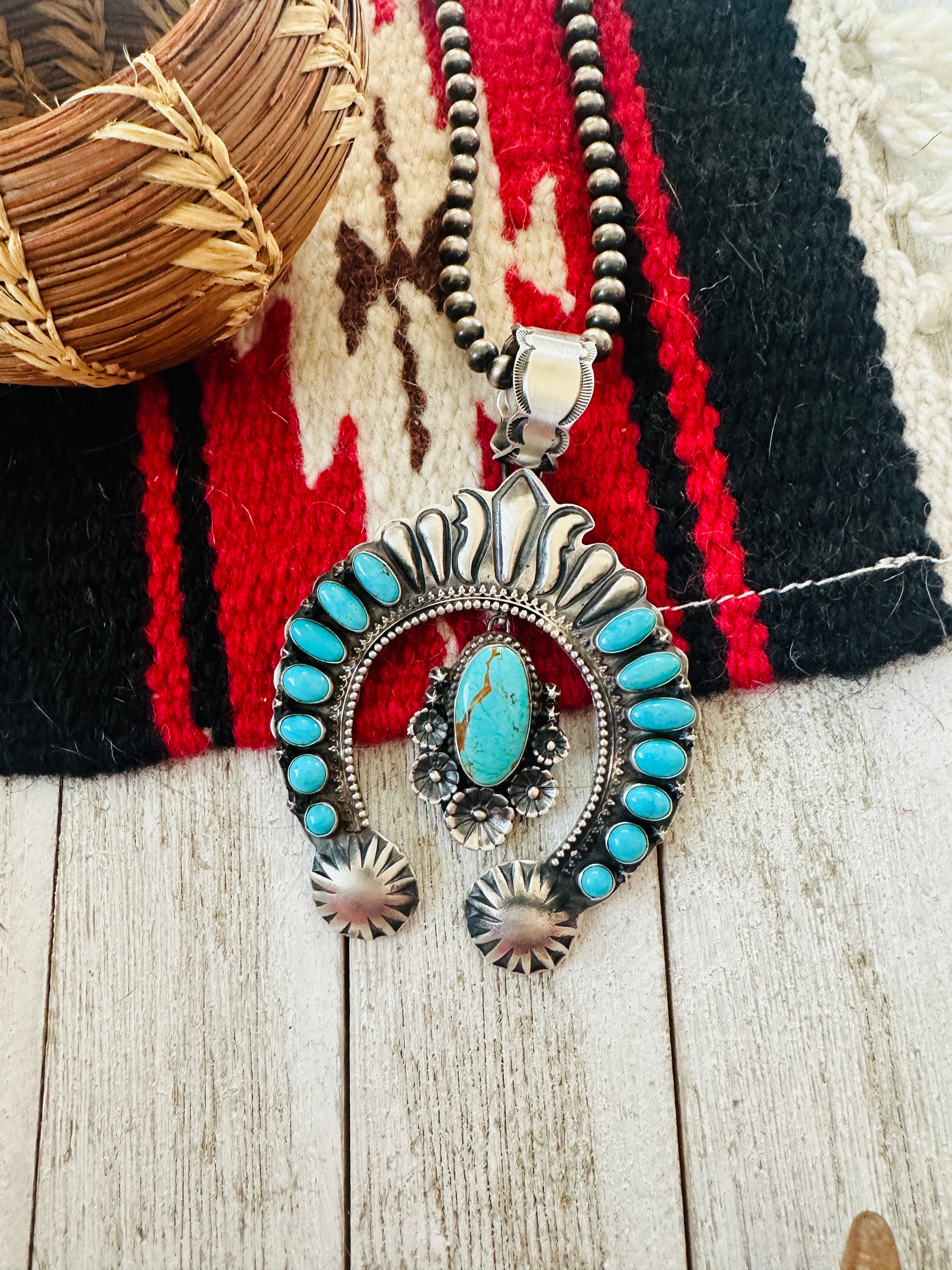 Handcrafted Sterling Silver & Turquoise Naja Pendant by Shawn Cayatineto