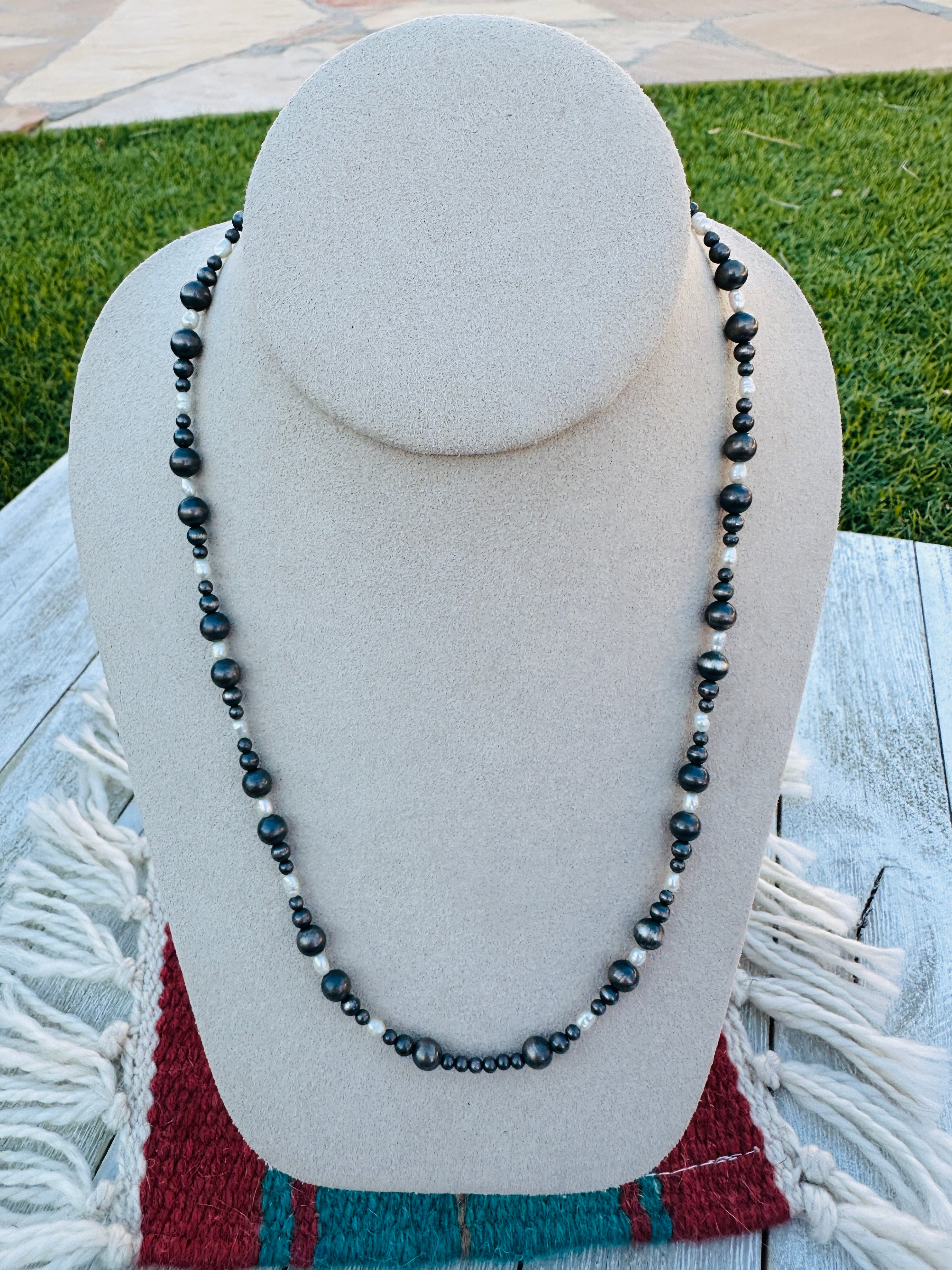 Handcrafted Sterling Silver Pearl & Freshwater Pearl 18” Beaded Necklace