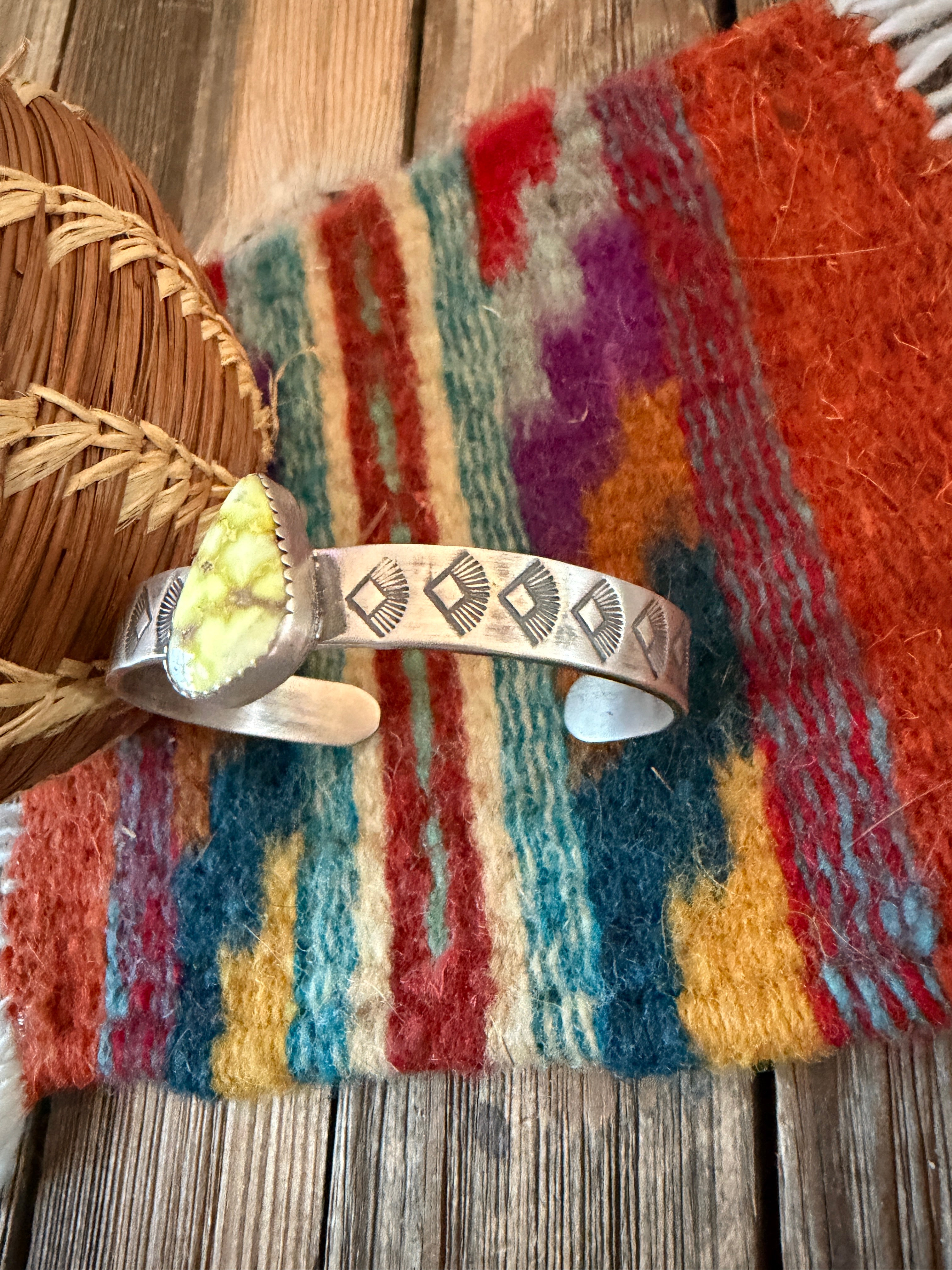 Handmade Sterling Silver and Palomino Turquoise Cuff Bracelet "Signed Nizhoni"