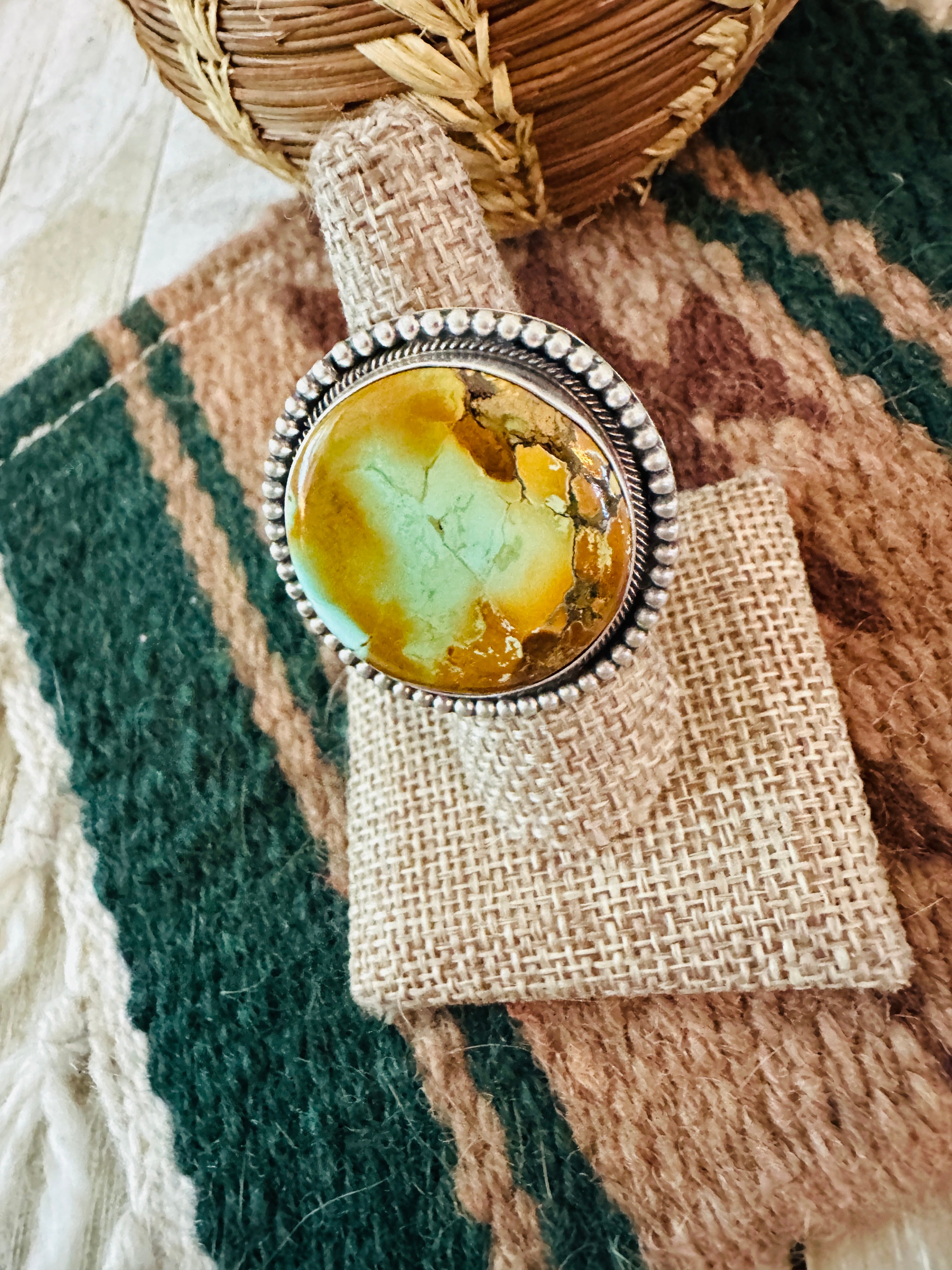 Handcrafted Sterling Silver & Royston Turquoise Ring Size 8