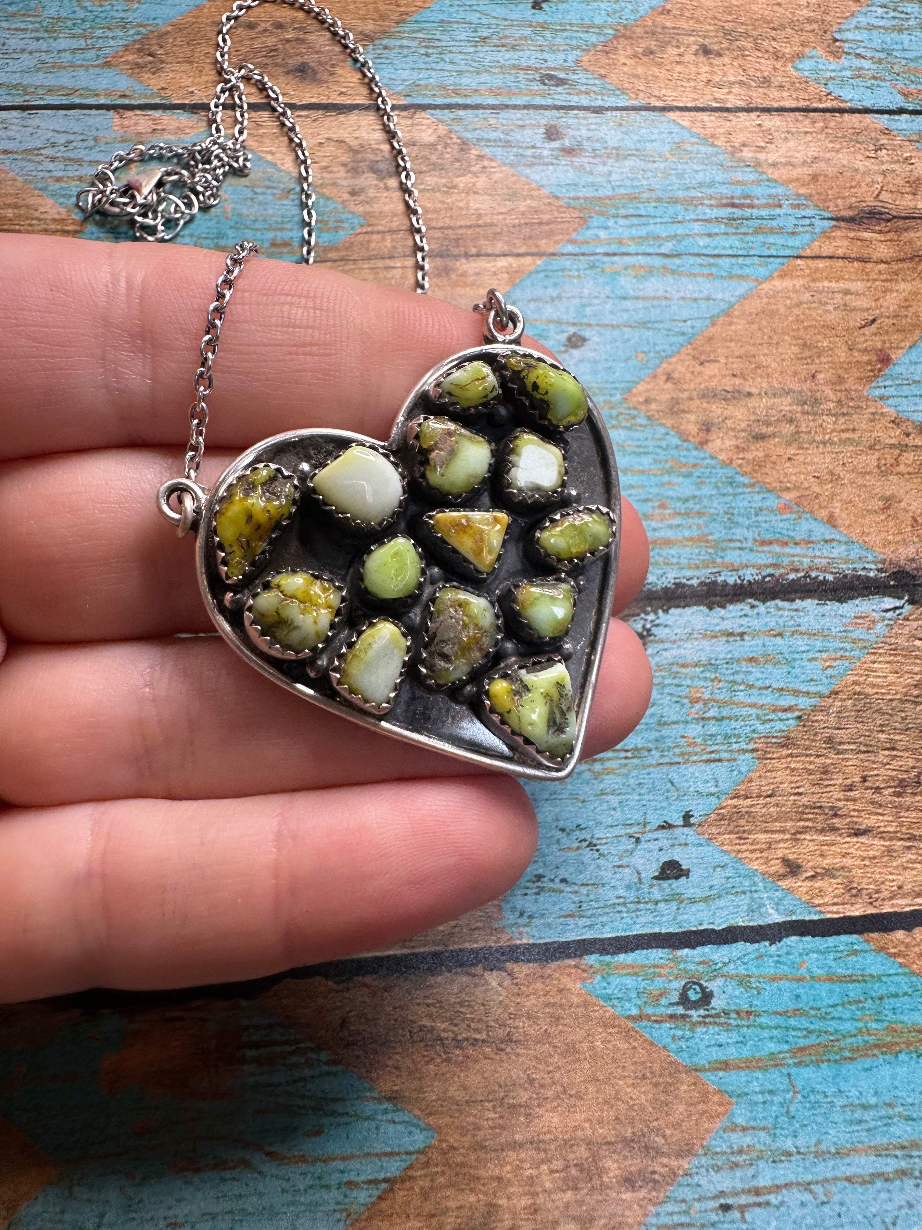 Handmade Palomino Turquoise & Sterling Silver Heart Necklace