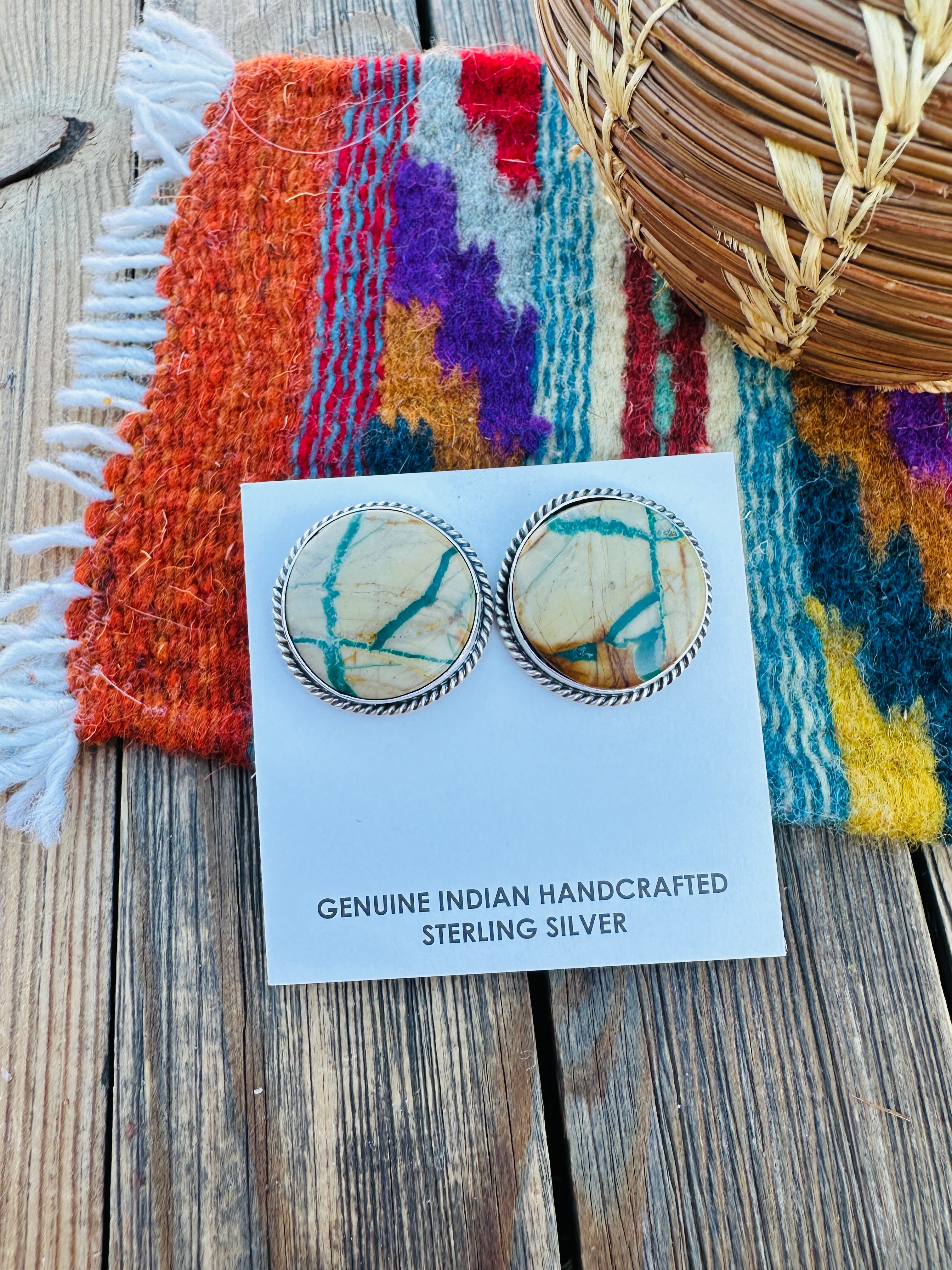 Handcrafted Ribbon Turquoise & Sterling Silver Post Earrings by Hiram Largo