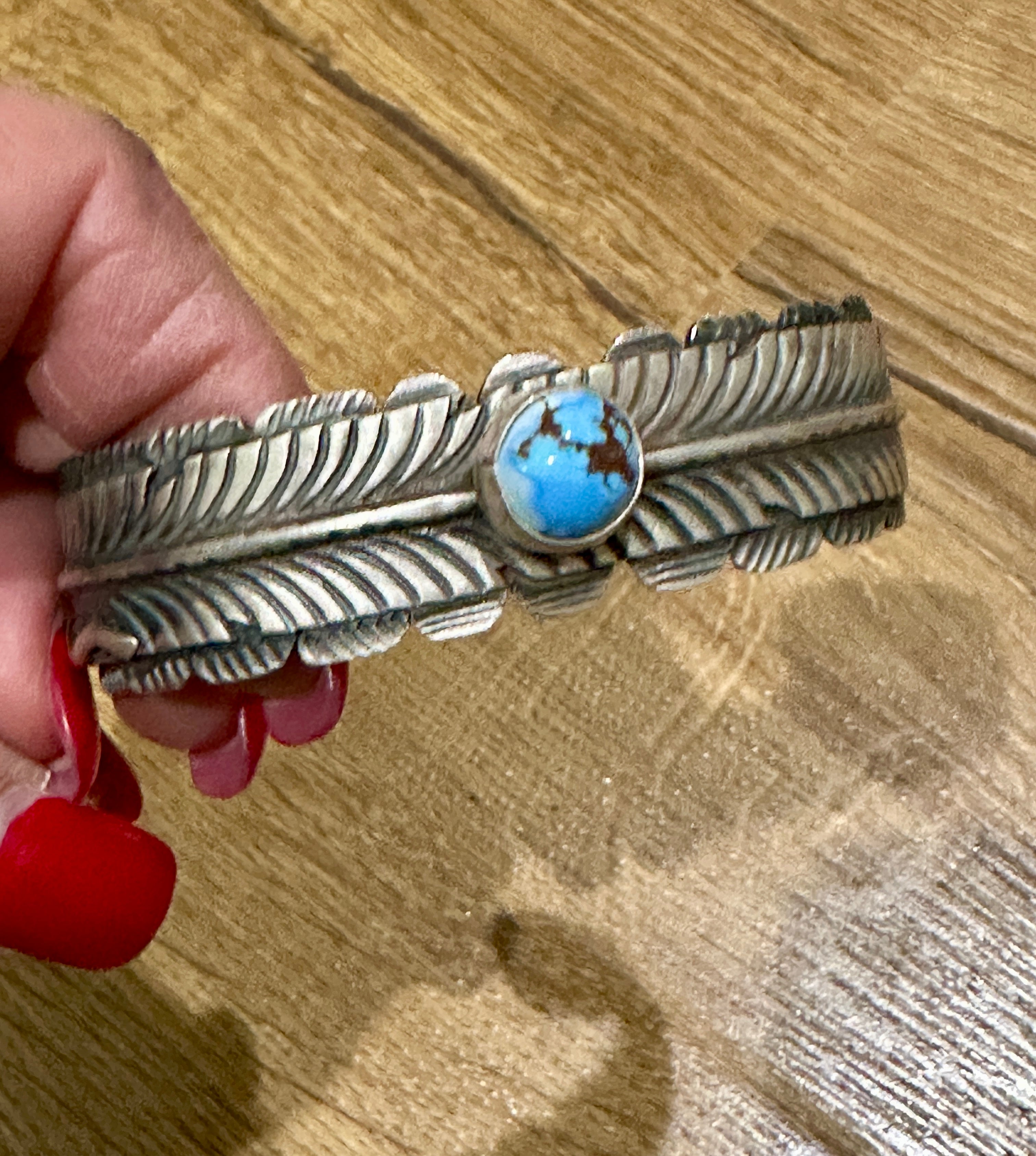 Handcrafted Golden Hills Turquoise & Sterling Silver Feather Cuff Bracelet