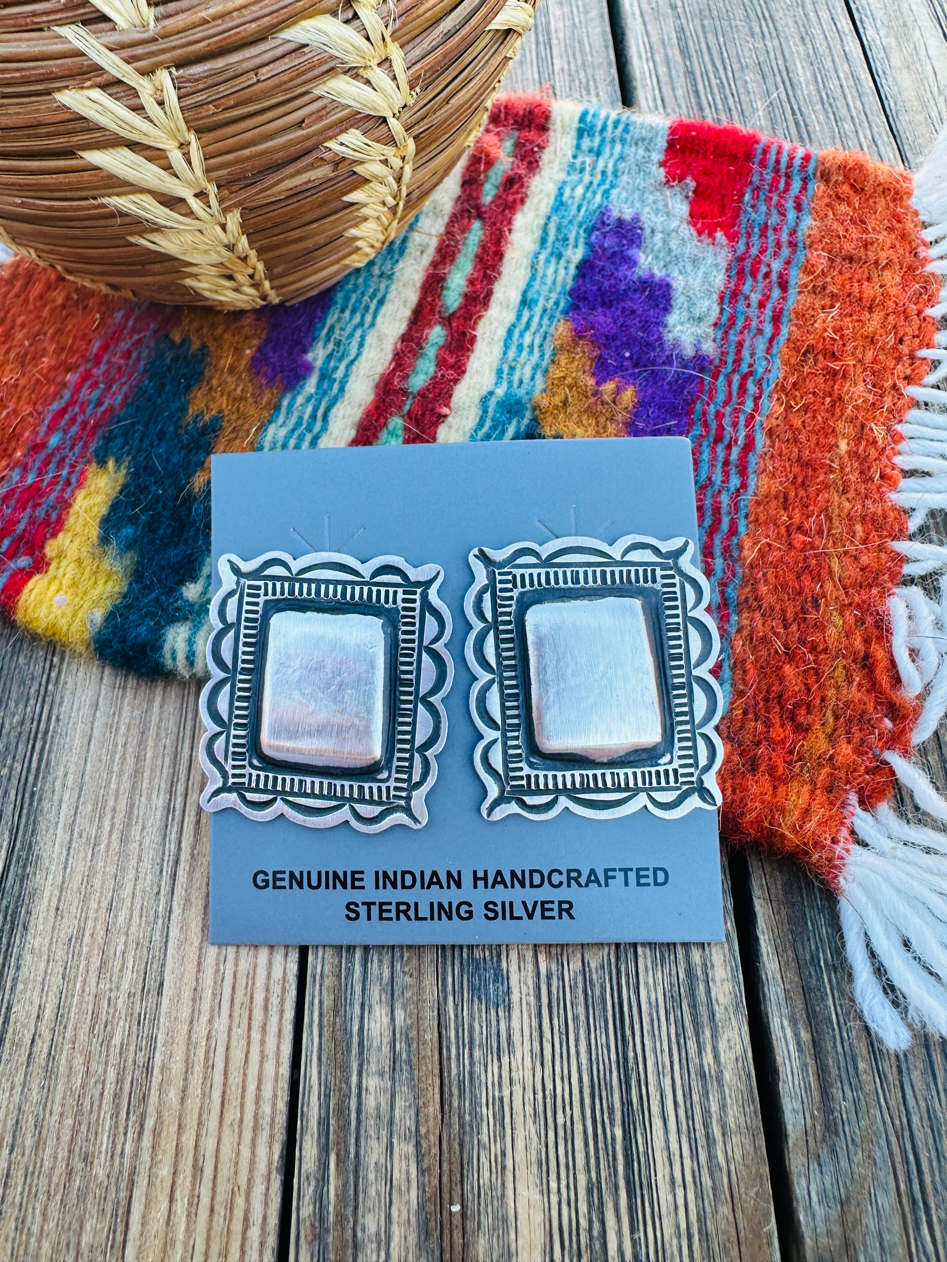 Handcrafted Sterling Silver Concho Post Earrings by Leander Tahe