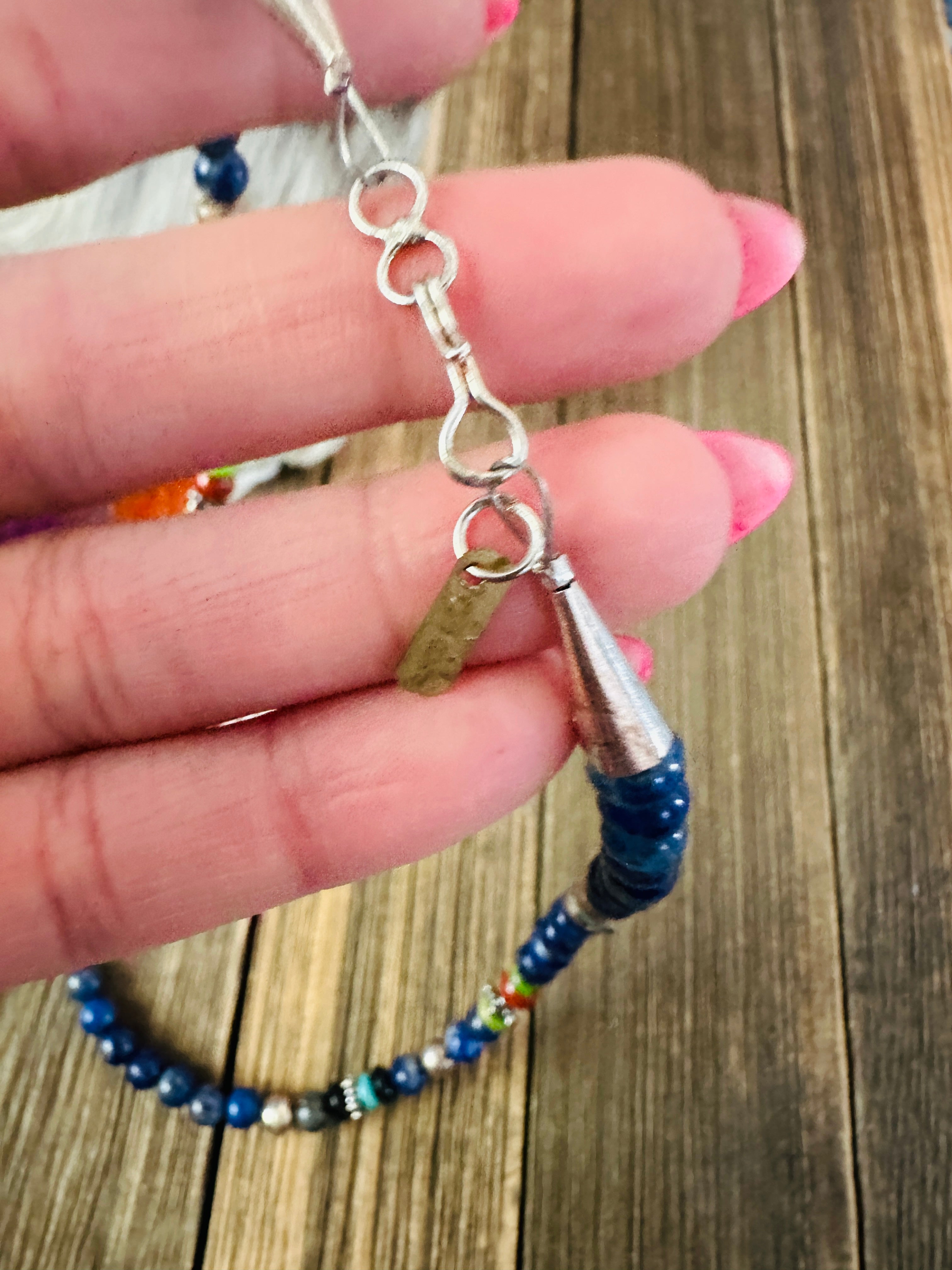 Handcrafted Multi Stone & Sterling Silver Beaded 18” Necklace by T & R Singer