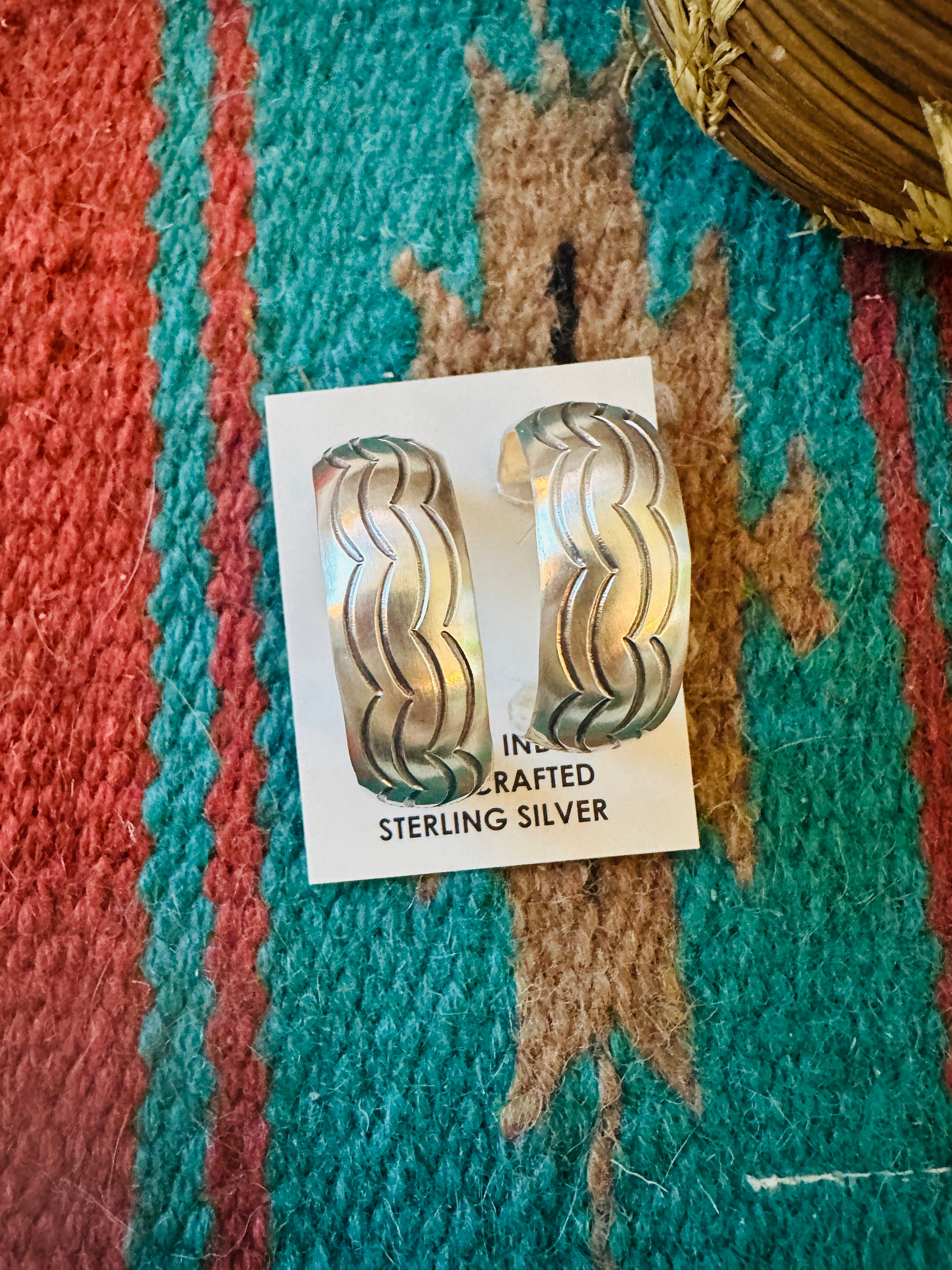 Hand Stamped Sterling Silver Hoop Earrings