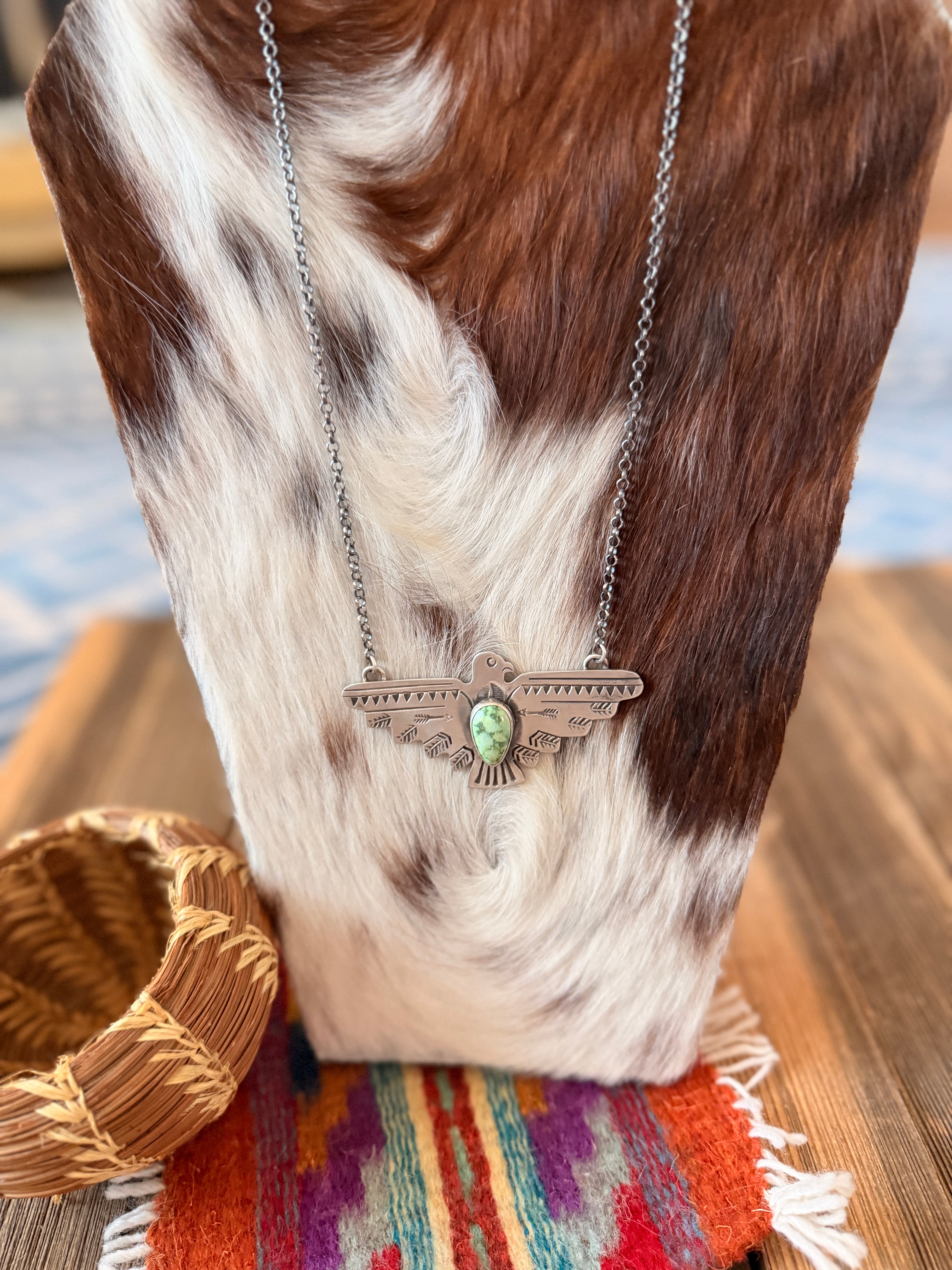 Handcrafted Turquoise & Sterling Silver Thunderbird Necklace by Russell Sam