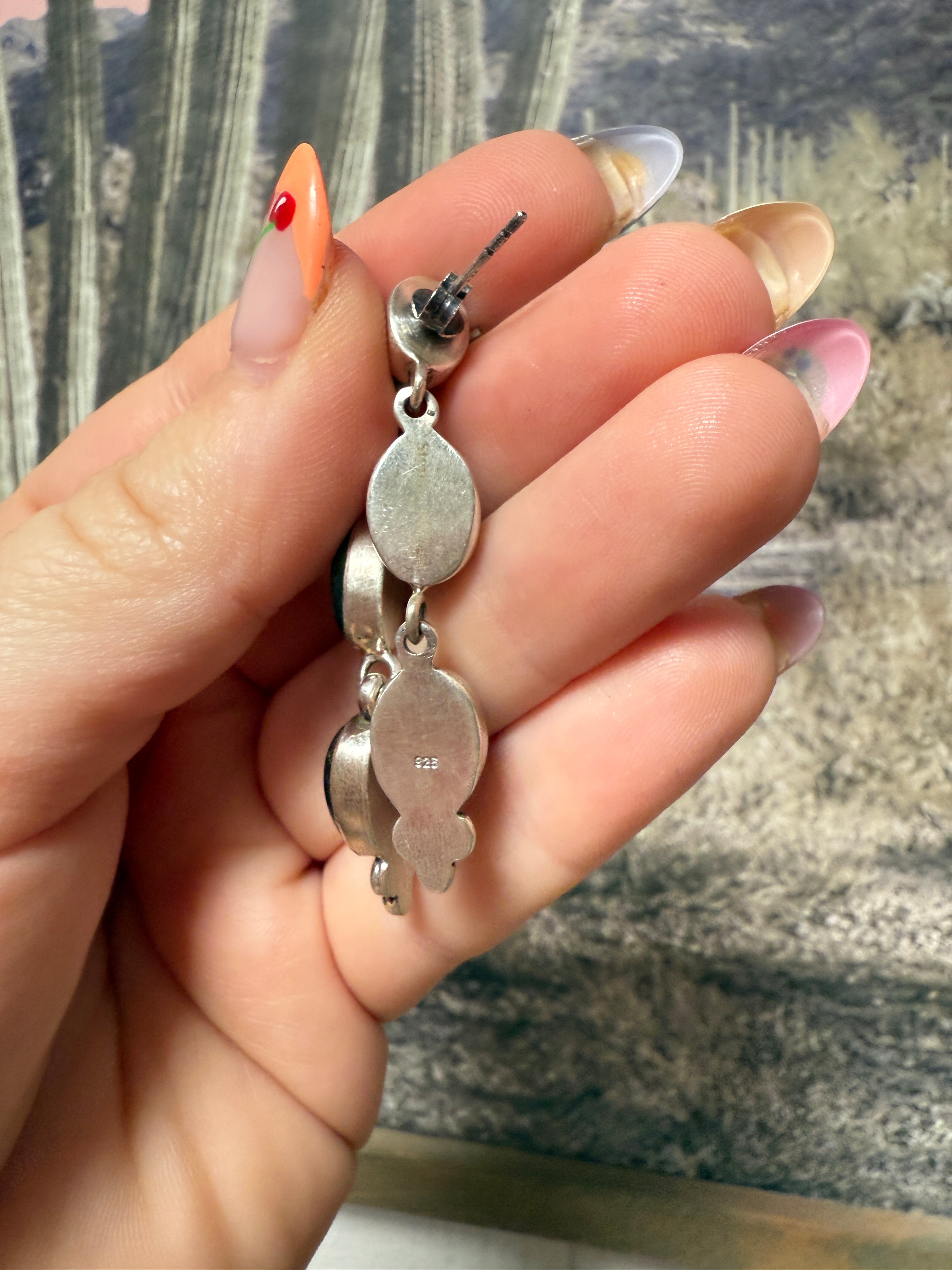 Handmade Sterling Silver Black Jack Dangle Earrings with Signed Nizhoni