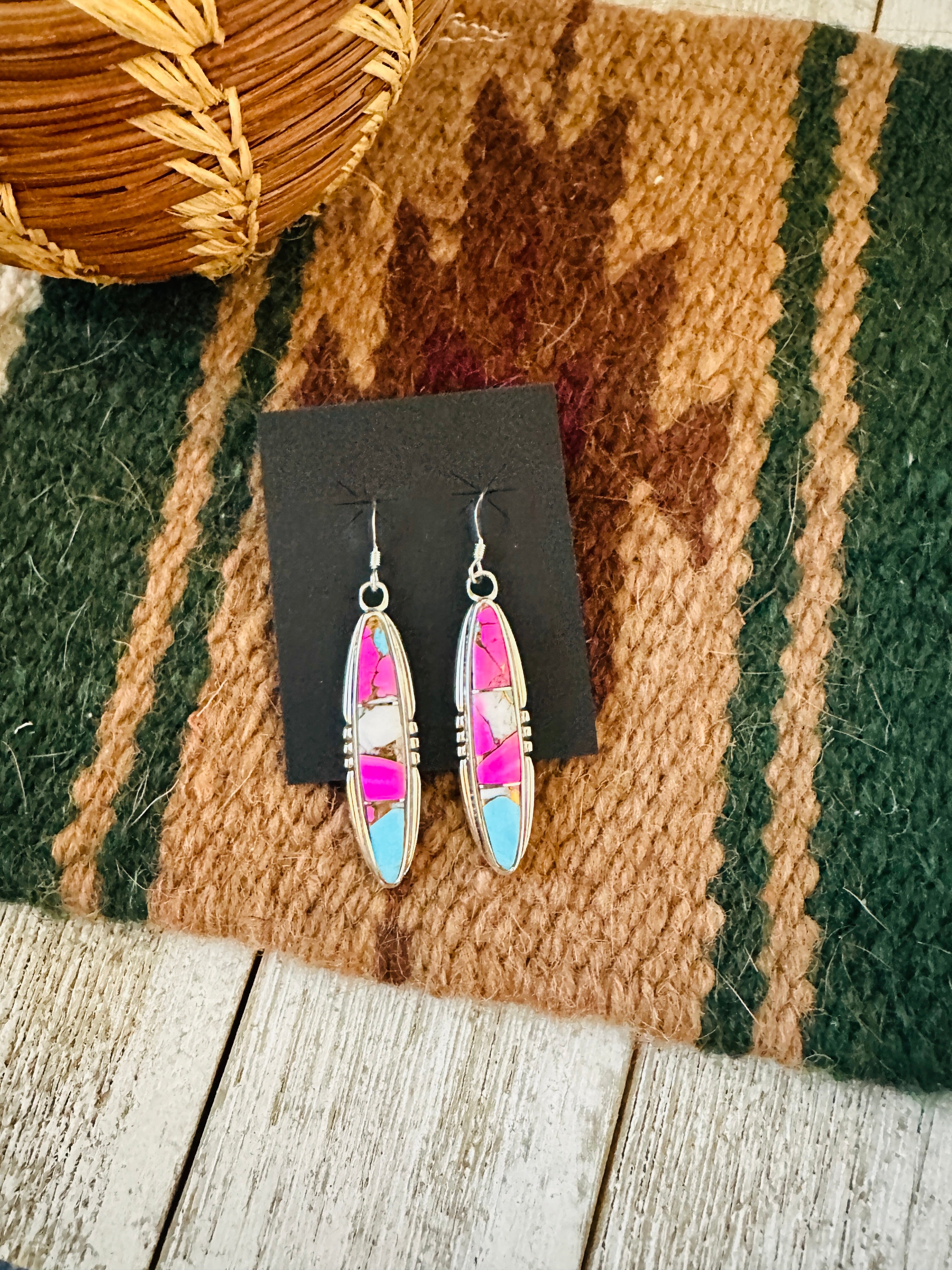 Handcrafted Cotton Candy and Sterling Silver Inlay Dangle Earrings