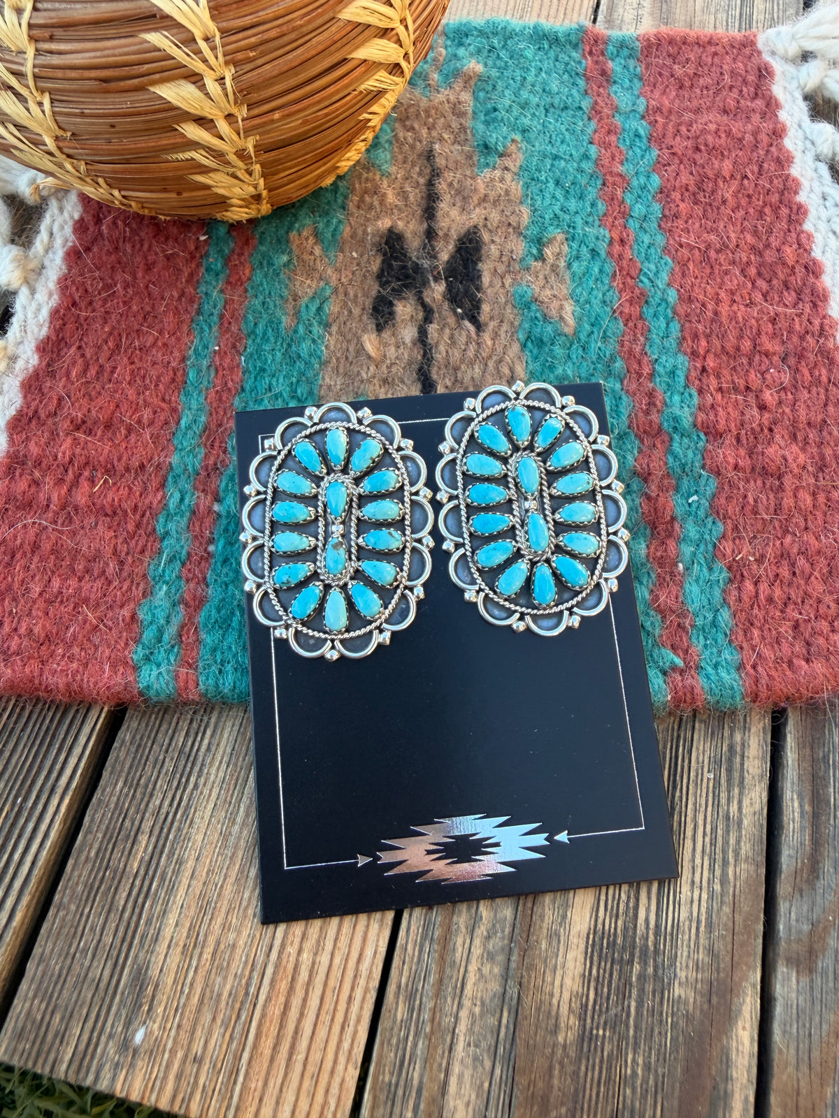 Handcrafted Turquoise & Sterling Silver Cluster Post Earrings