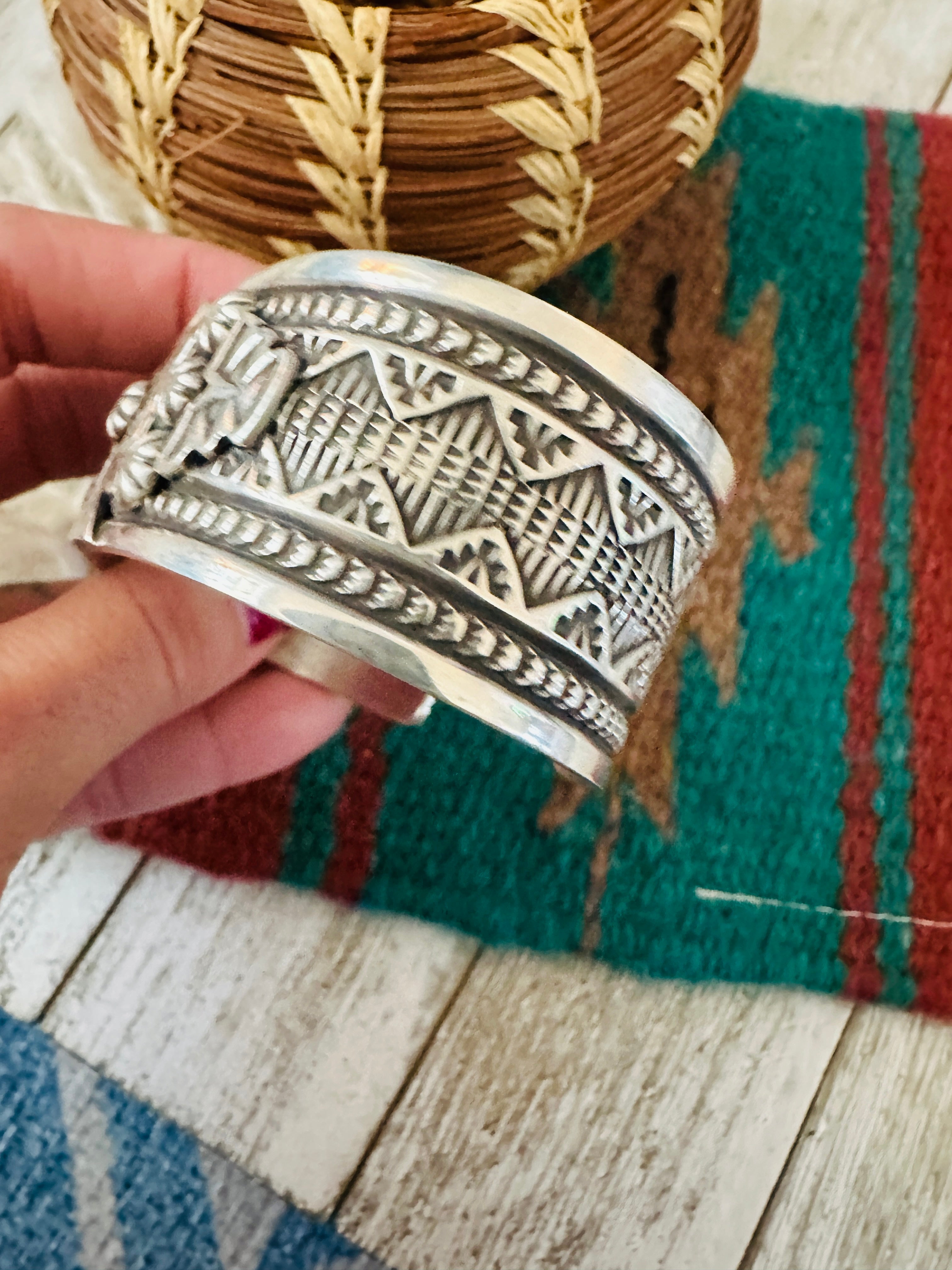 Handcrafted Old Pawn Sterling Silver Thunderbird Cuff Bracelet