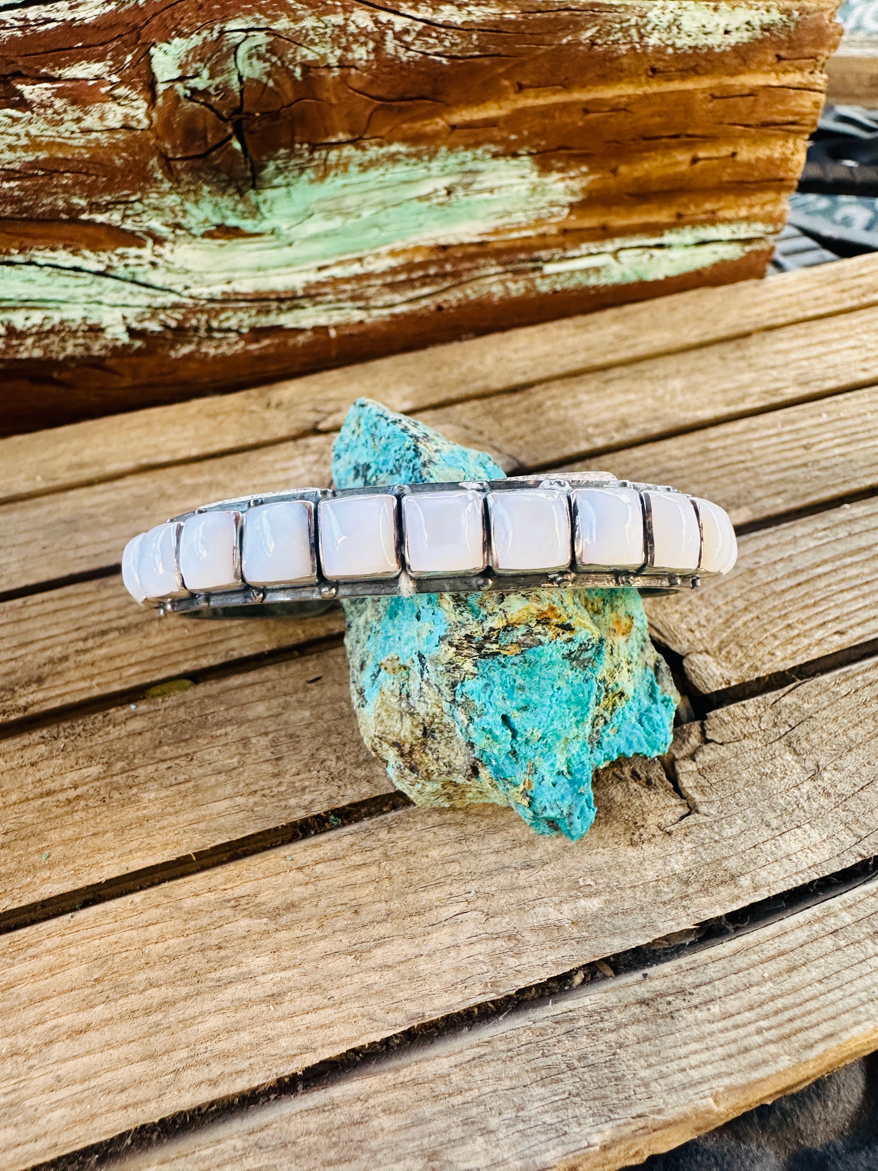 Handcrafted Sterling Silver and Mother of Pearl Cuff Bracelet by Federico Jimenez