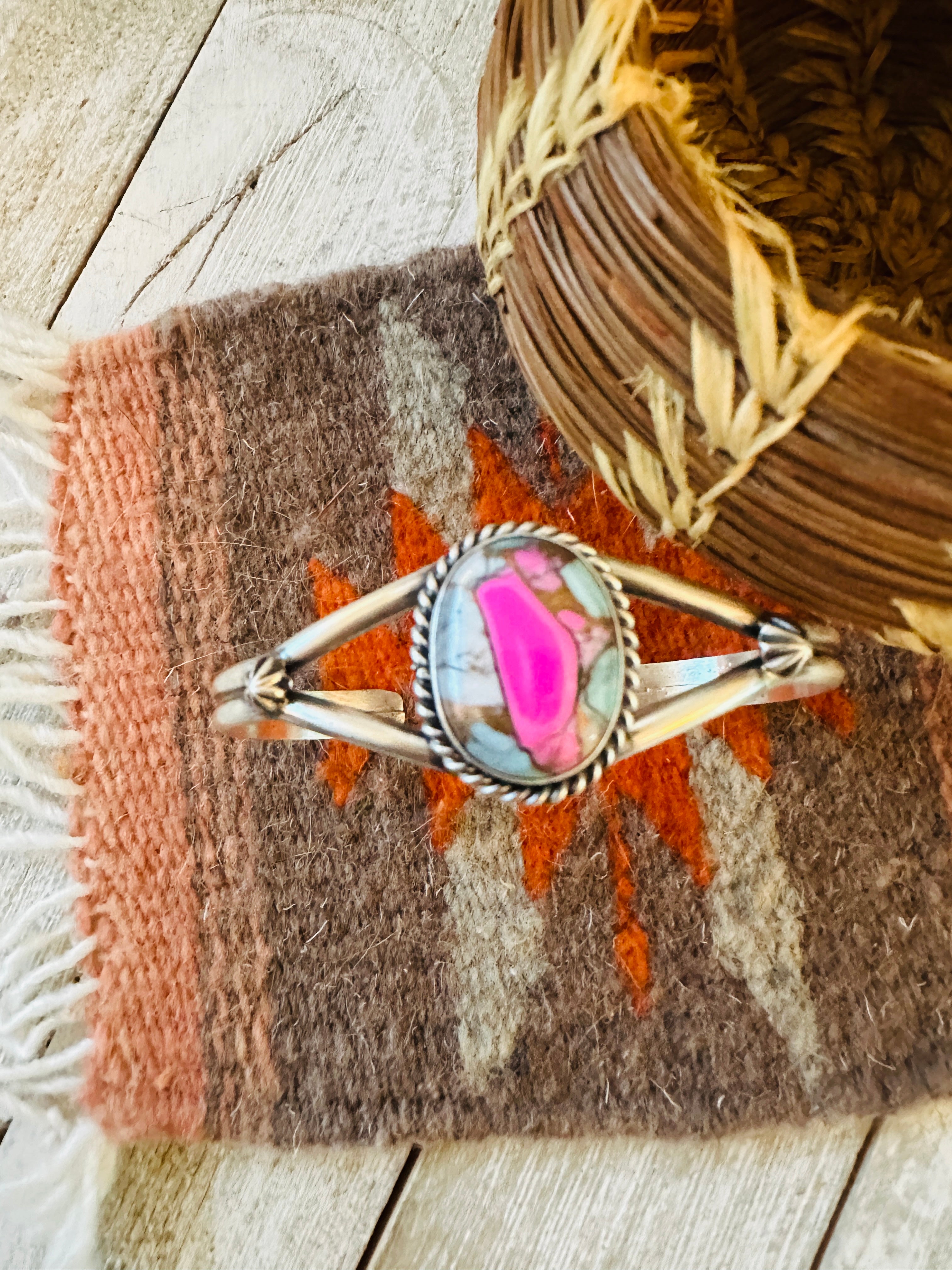 Handcrafted Cotton Candy & Sterling Silver Cuff Bracelet