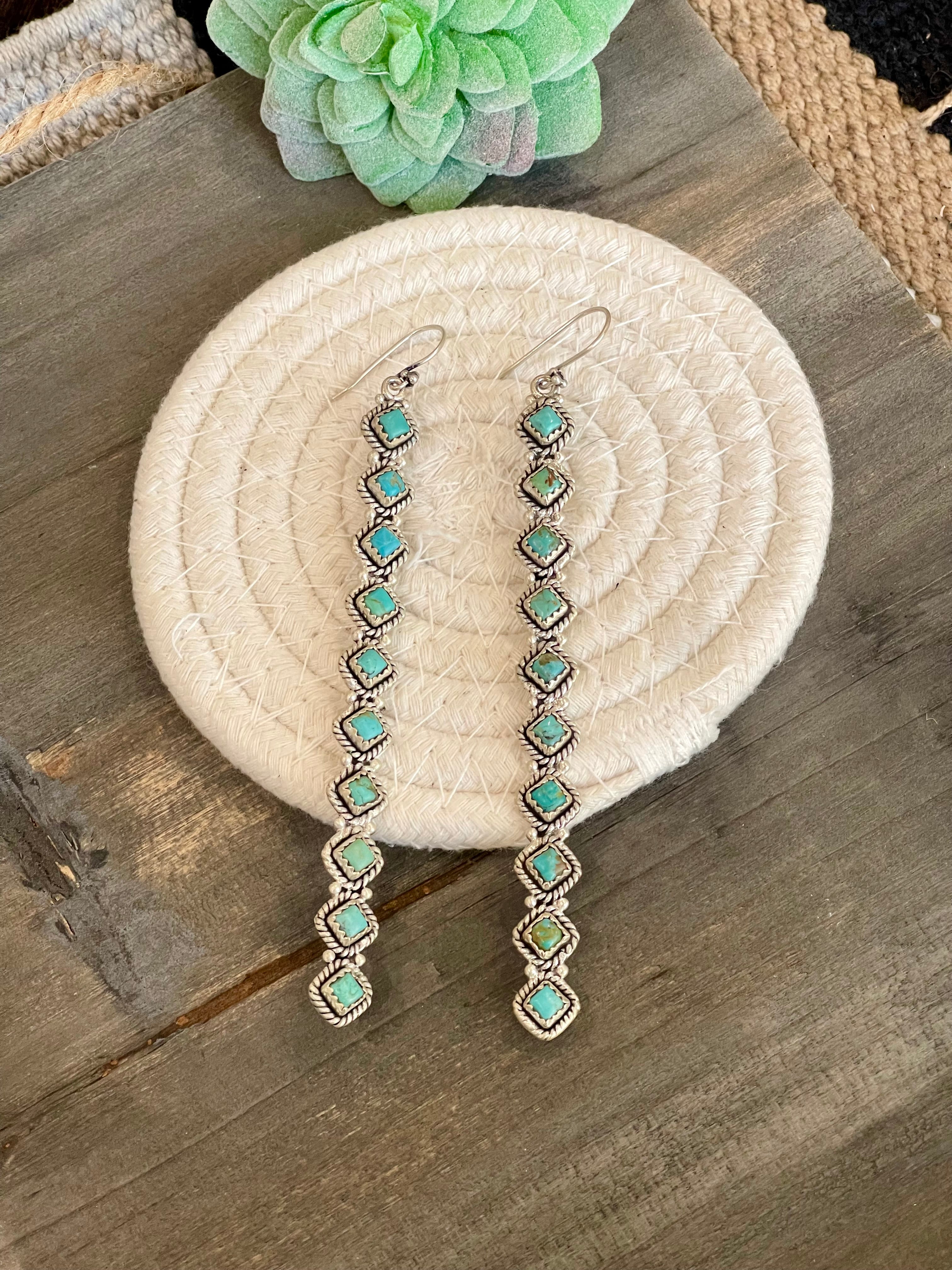 Handmade Turquoise and Sterling Silver Dangles 10 stone