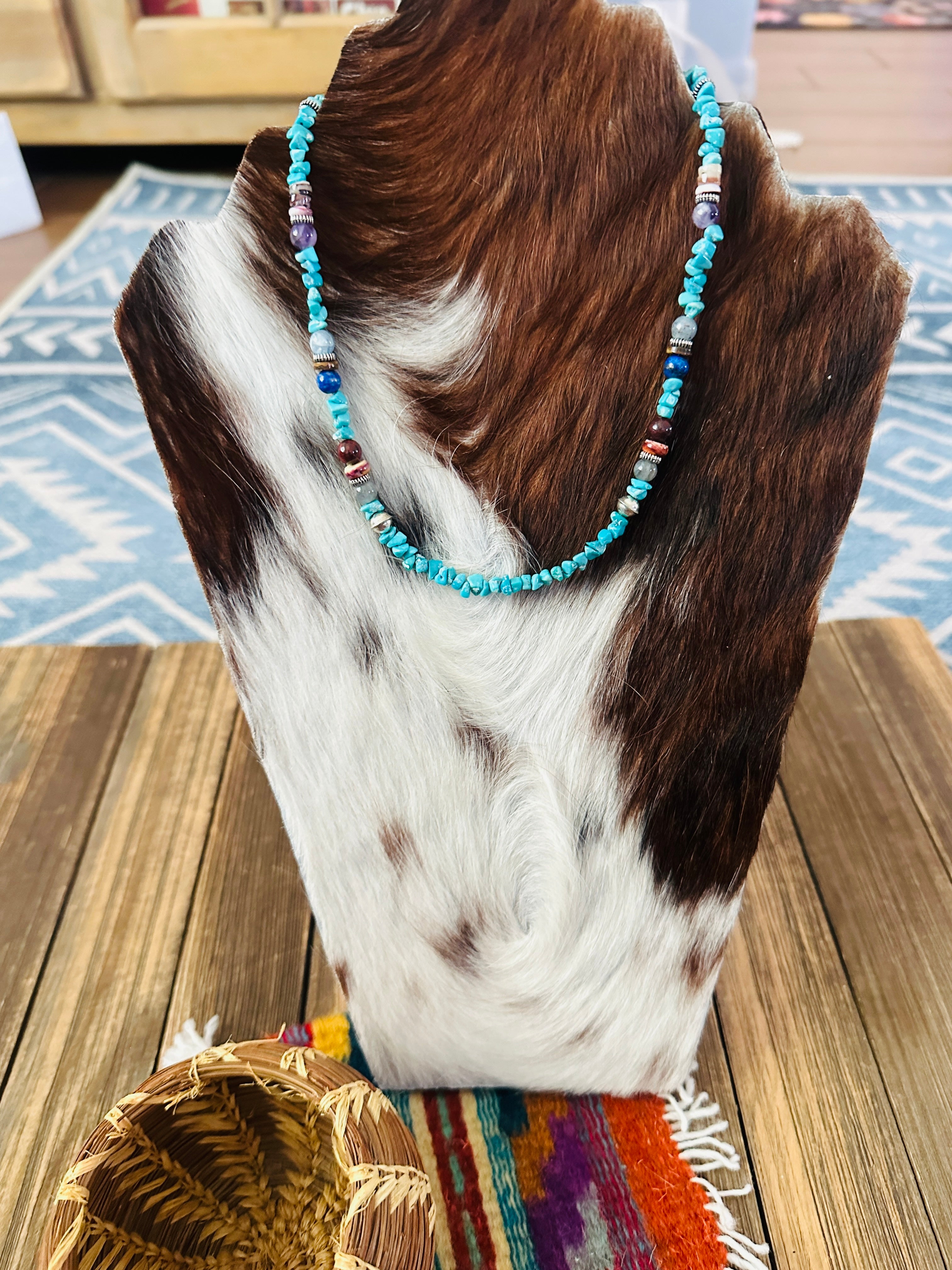 Handcrafted Multi Stone & Sterling Silver Beaded 18” Necklace by T & R Singer