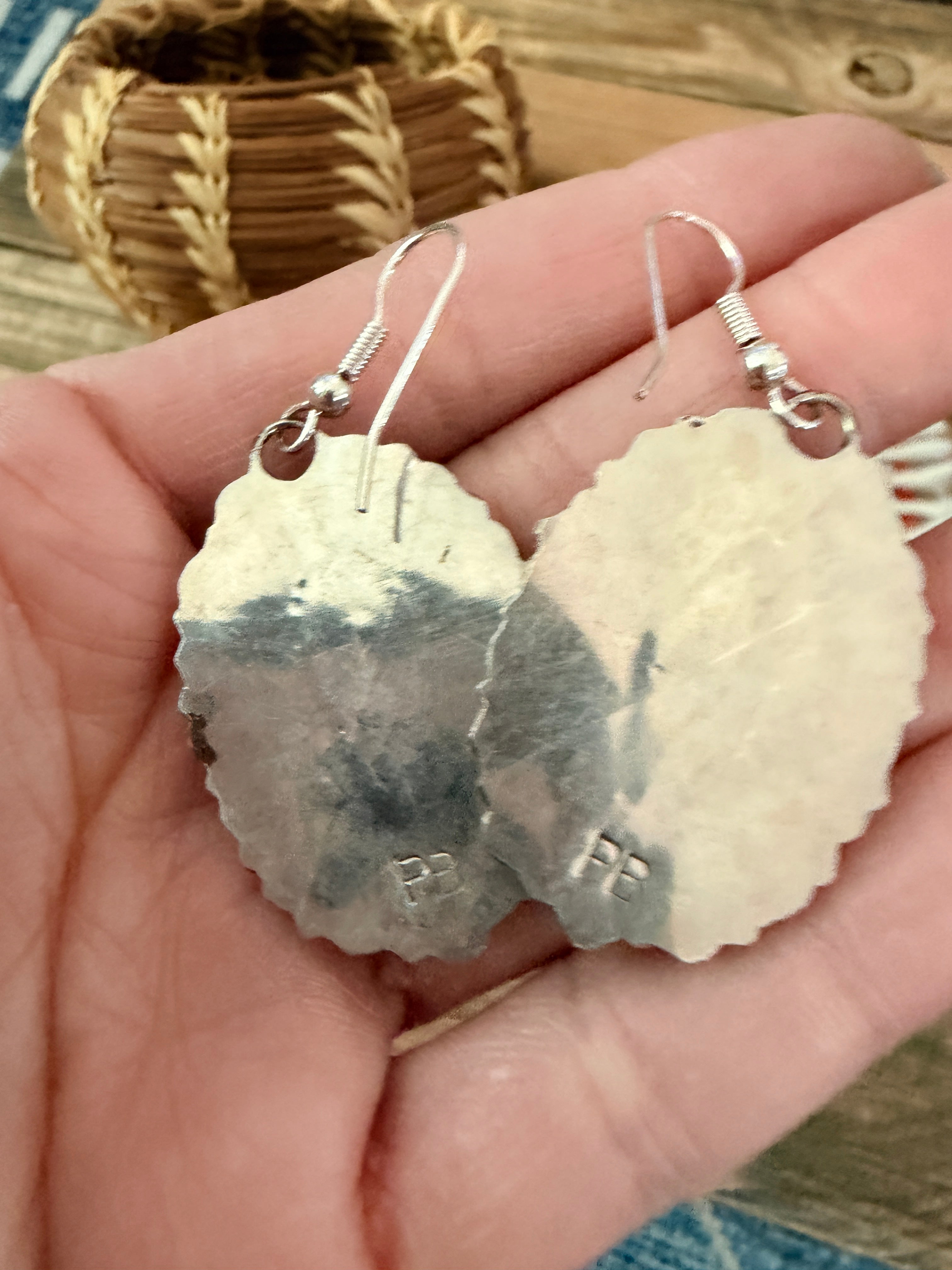 Old Pawn Handcrafted Sterling Silver & Turquoise Cluster Dangle Earrings