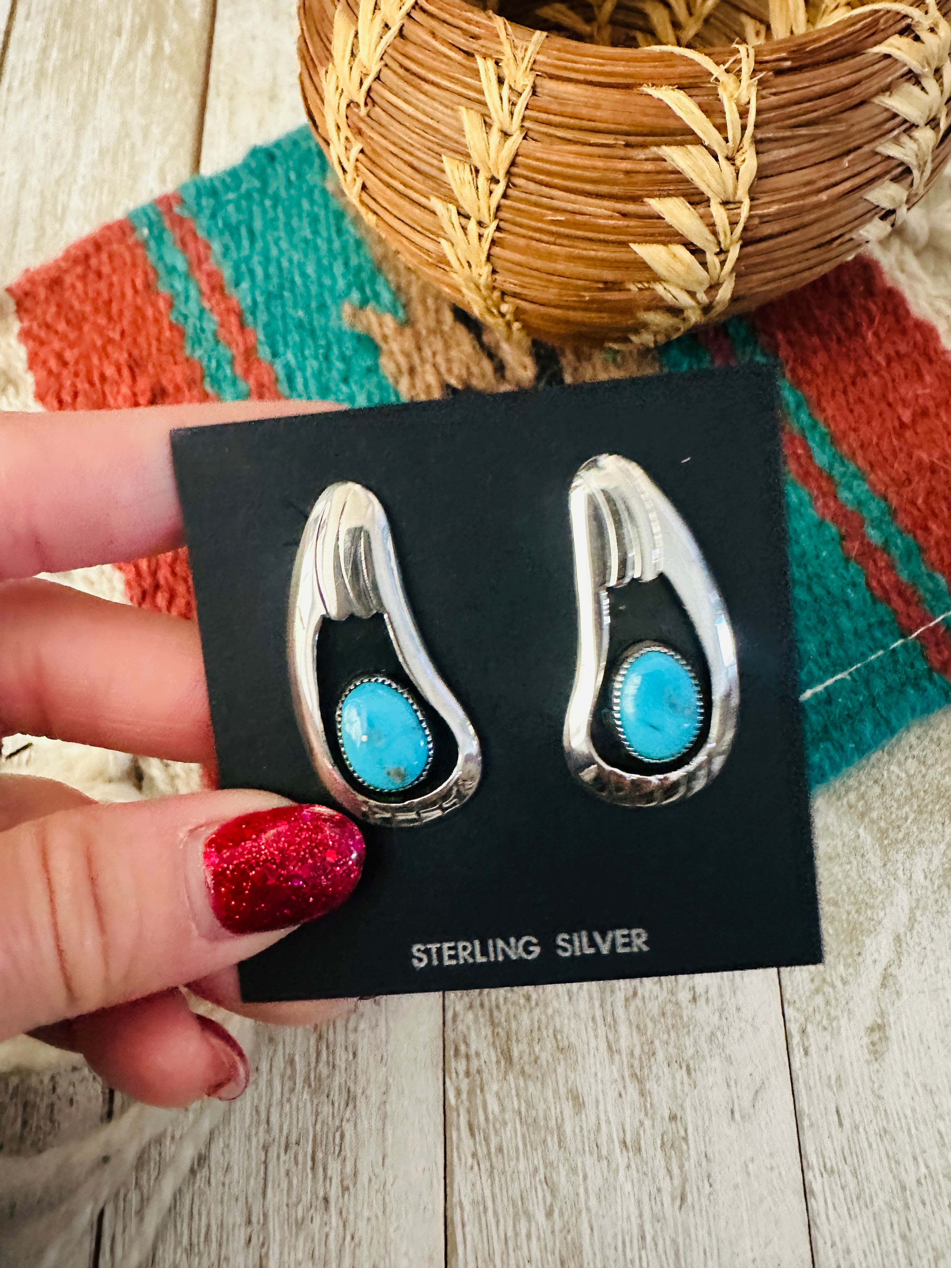 Handcrafted Turquoise and Sterling Silver Shadowbox Earrings