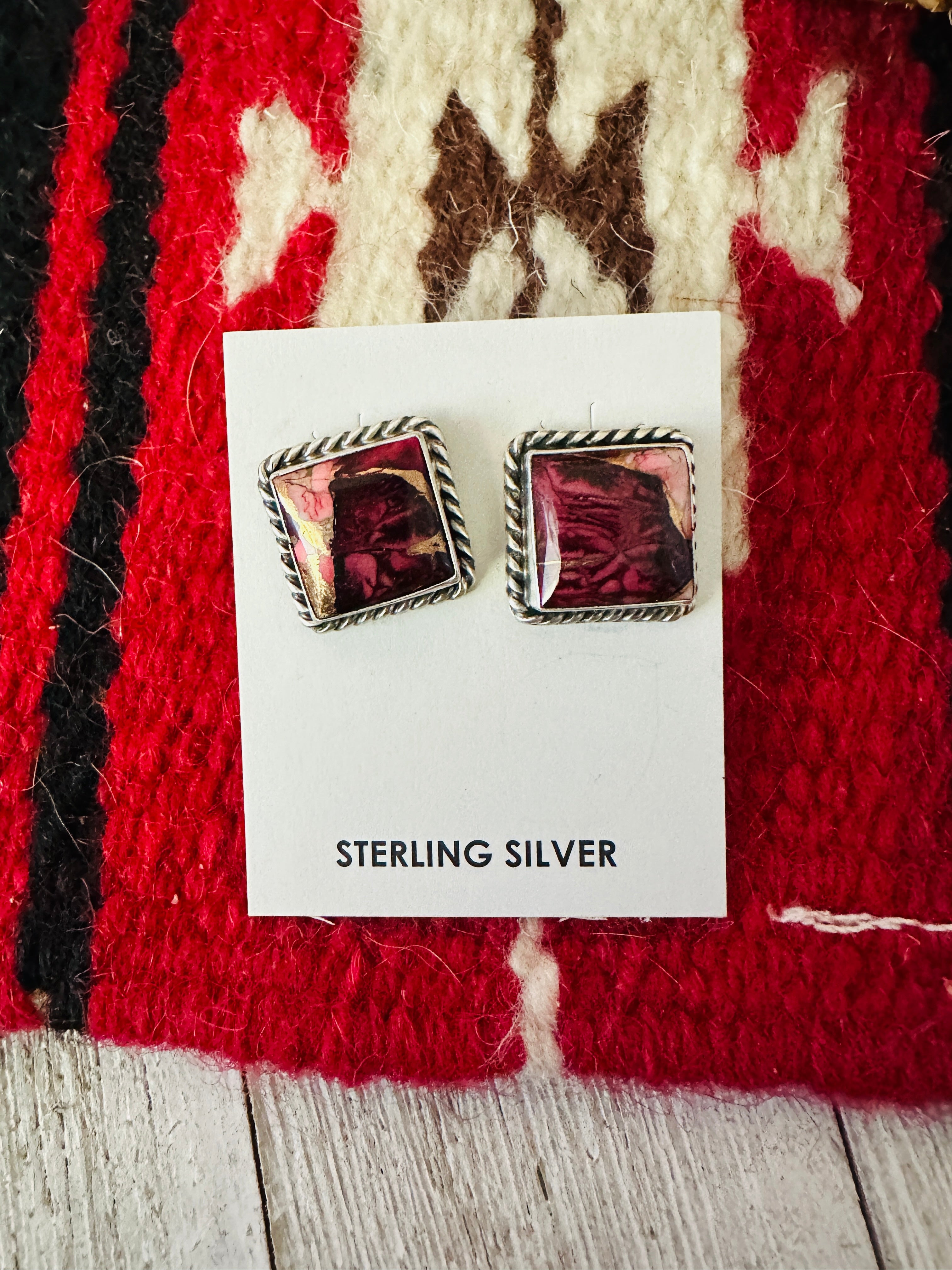 Handcrafted Sterling Silver & Rose Dahlia Square Stud Earrings