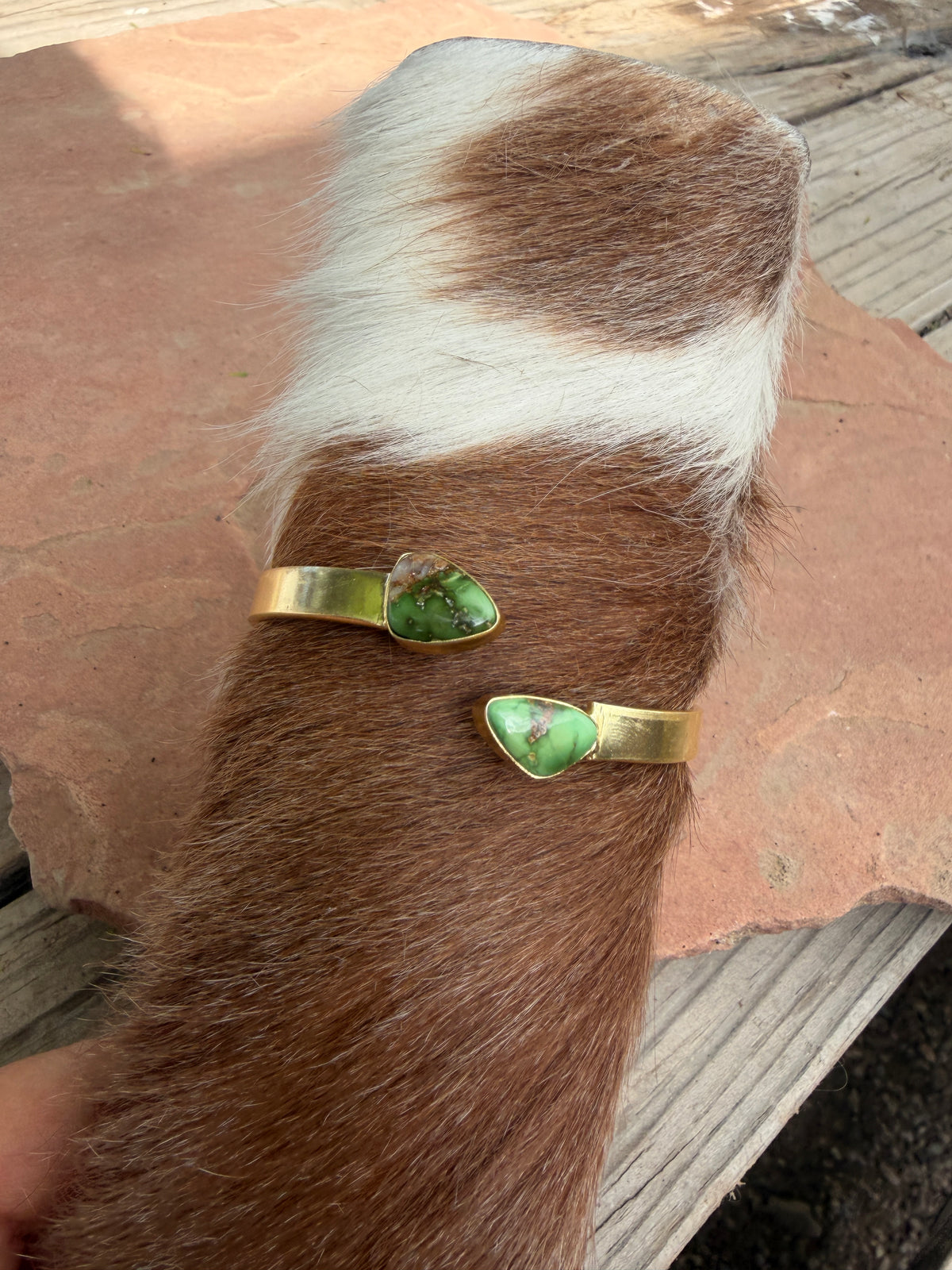 “The Golden Collection” Painted Desert Handmade Natural Sonoran Mountain Turquoise Gold Plated Adjustable Bracelet Cuff STYLE 1