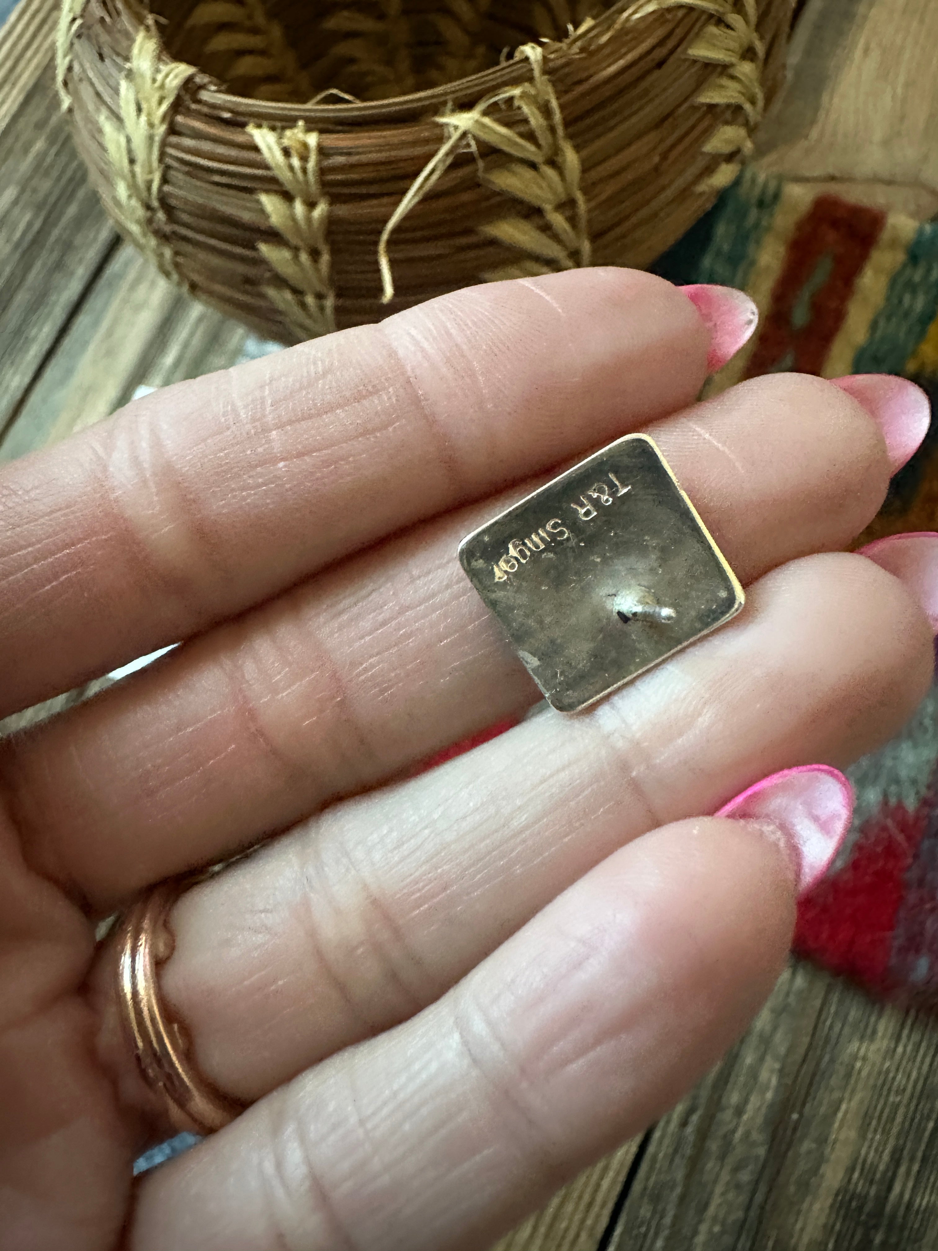 Hand Stamped Sterling Silver and Copper Post Earrings by T & R Singer