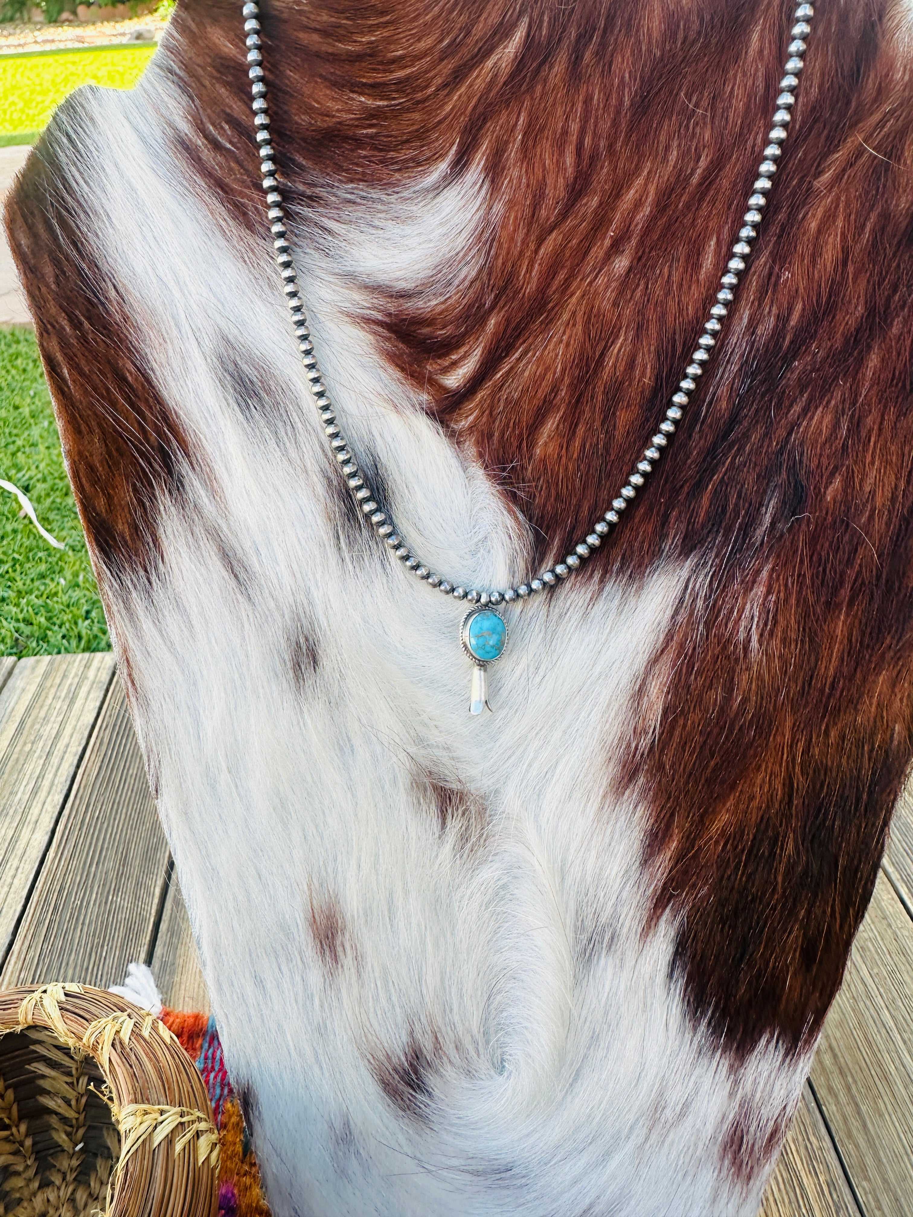 Handcrafted Turquoise & Sterling Silver Beaded Blossom Necklace