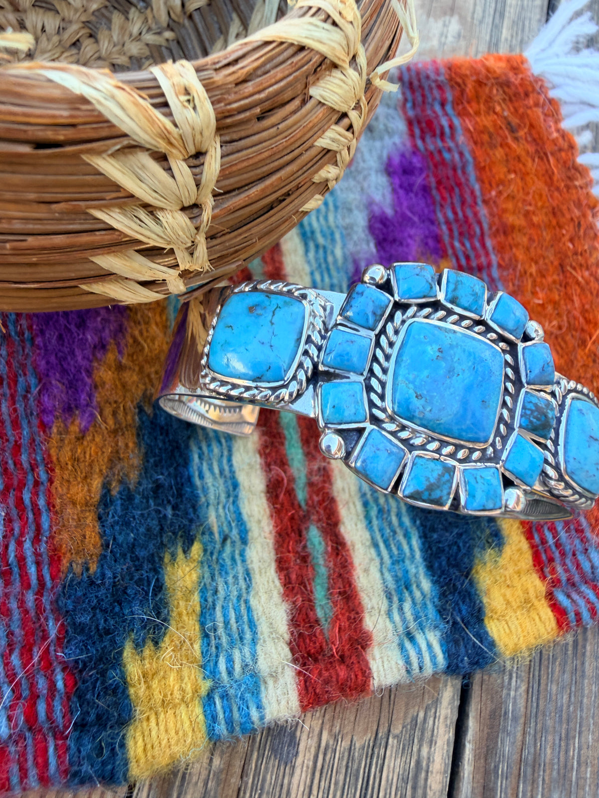 Handcrafted Old Pawn Sterling Silver & Turquoise Cuff Bracelet