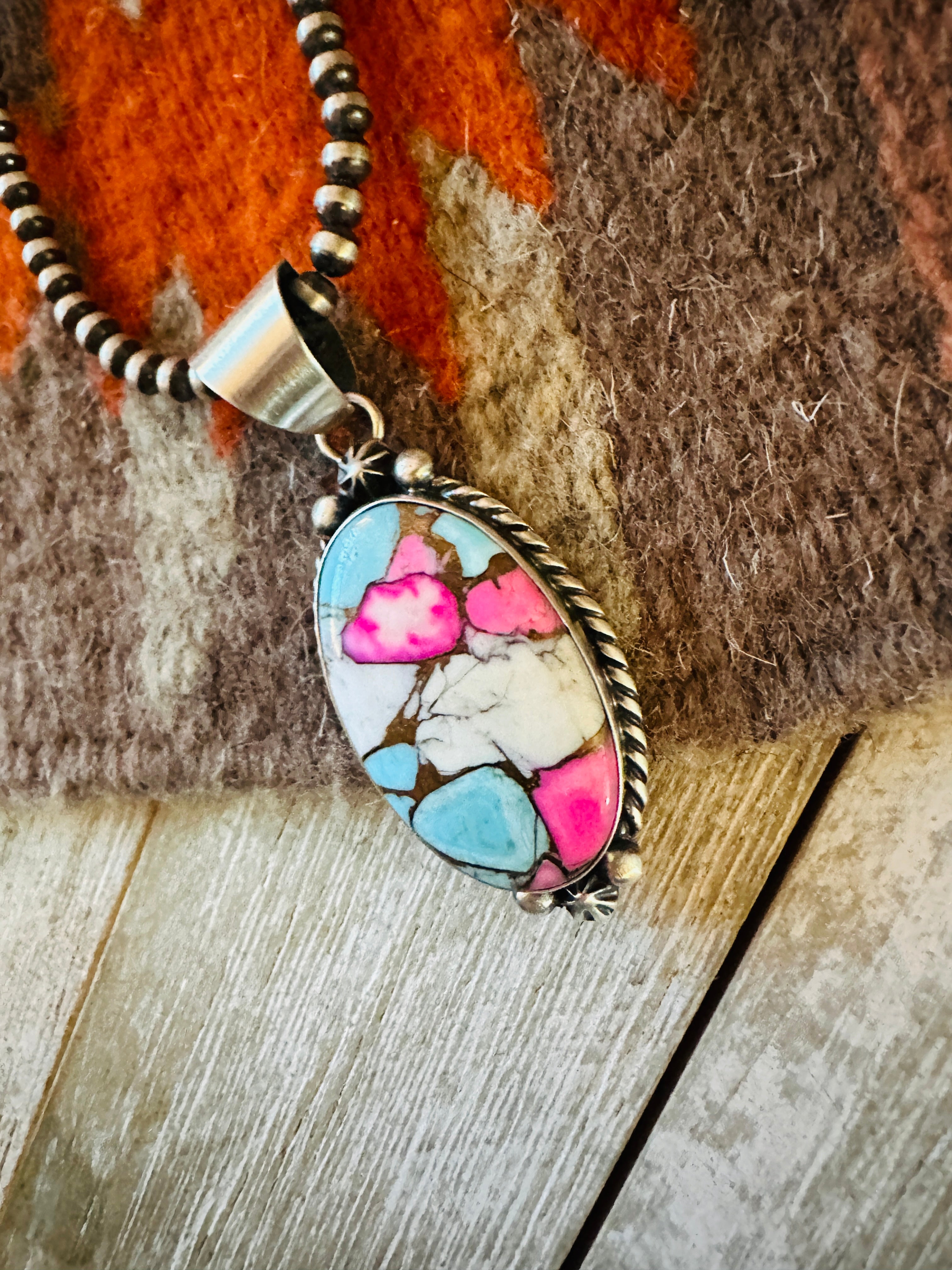 Handcrafted Cotton Candy & Sterling Silver Pendant