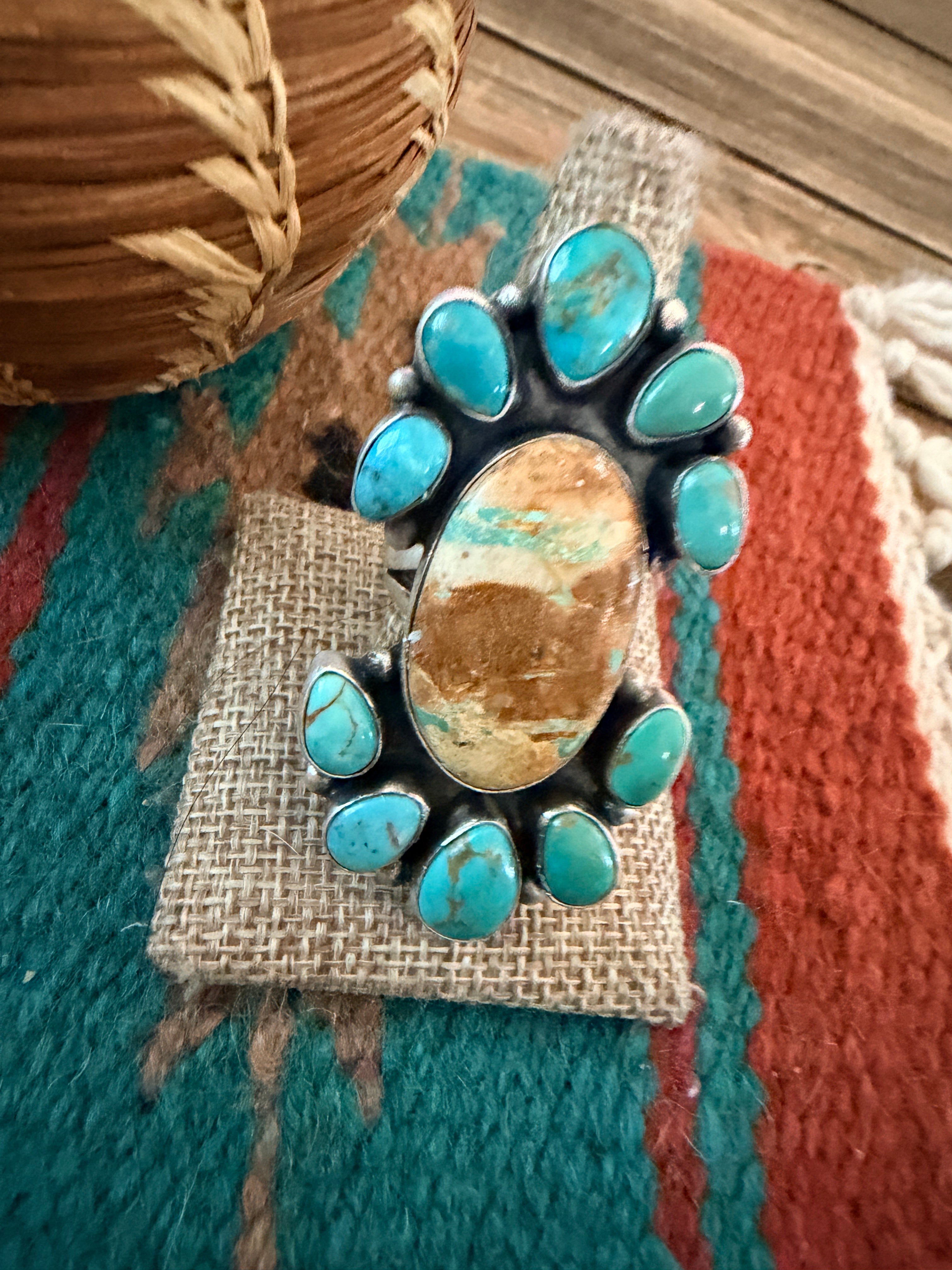 Handcrafted Multi Turquoise & Sterling Silver Ring Size 10.5 by Ella Peter
