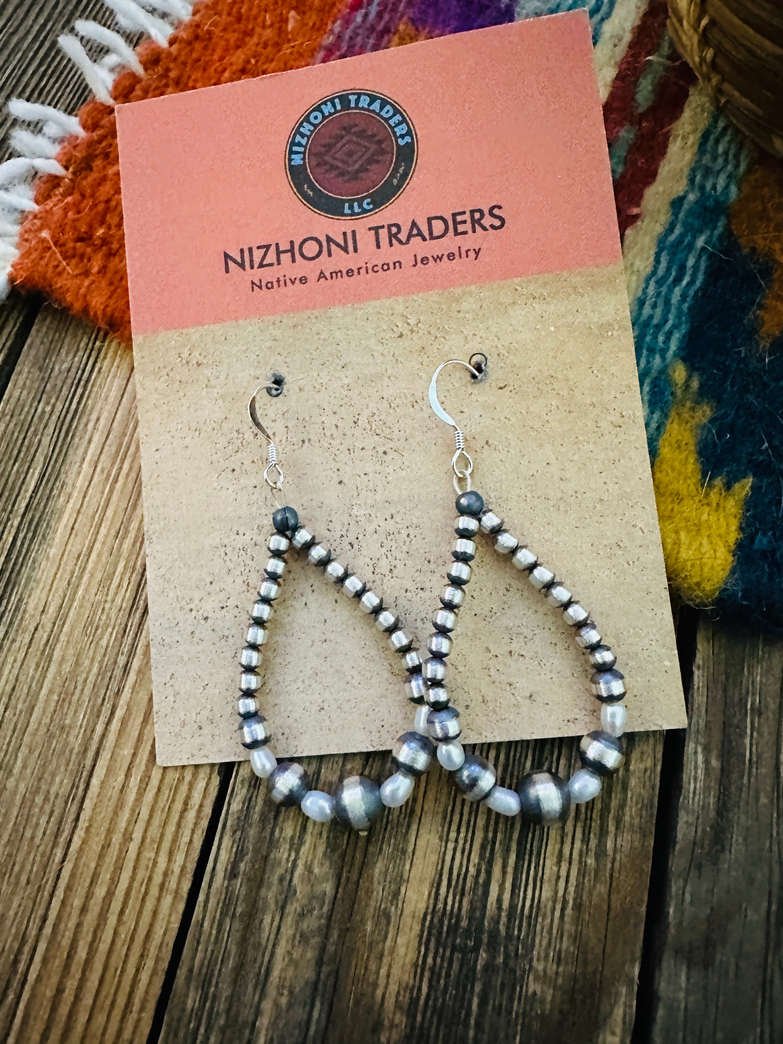 Handcrafted Freshwater Pearl & Sterling Silver Pearl Beaded Dangle Hoop Earrings