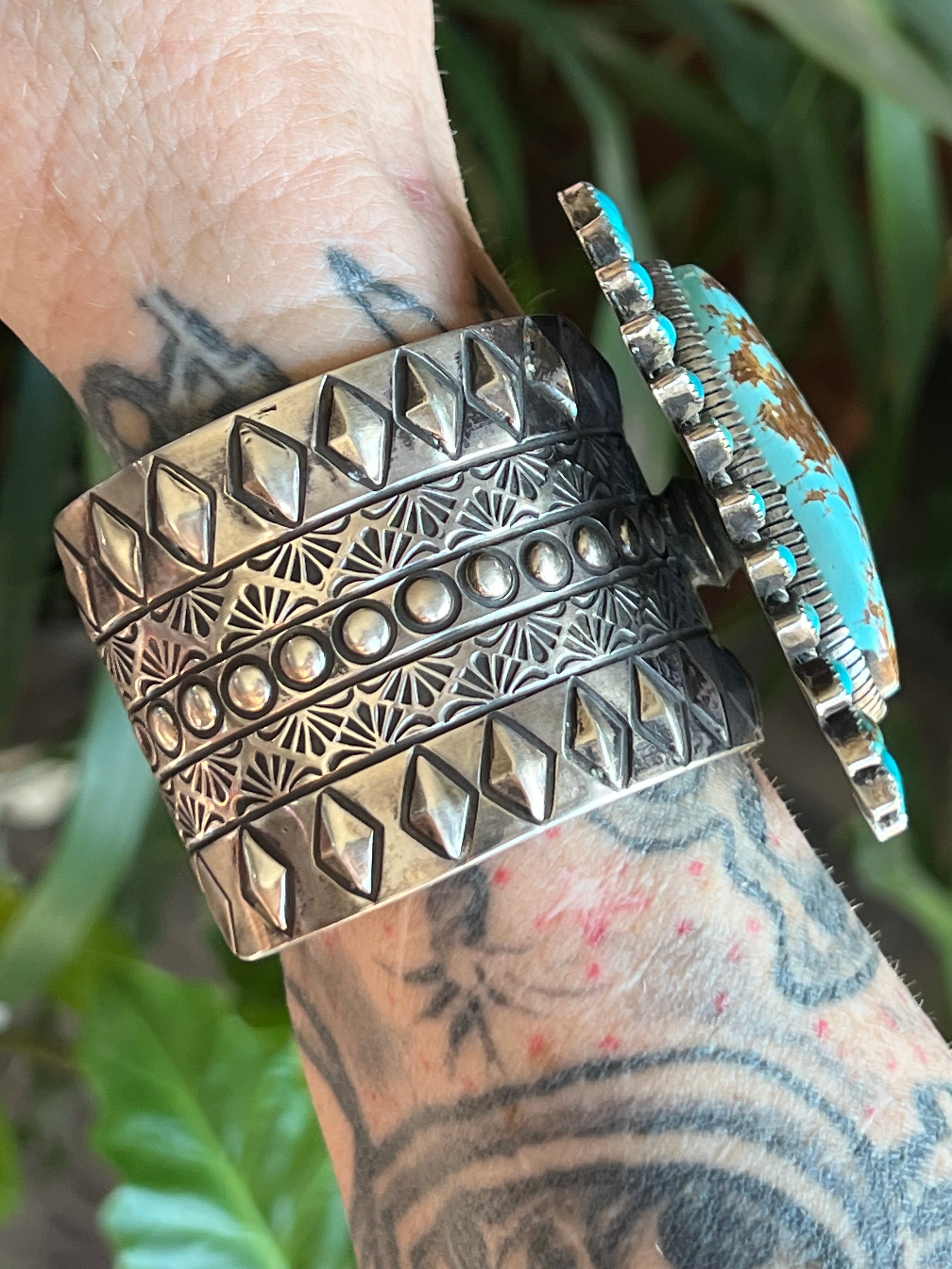 Sterling Silver & Royston Turquoise Cluster Cuff Bracelet by Glenn Livingston