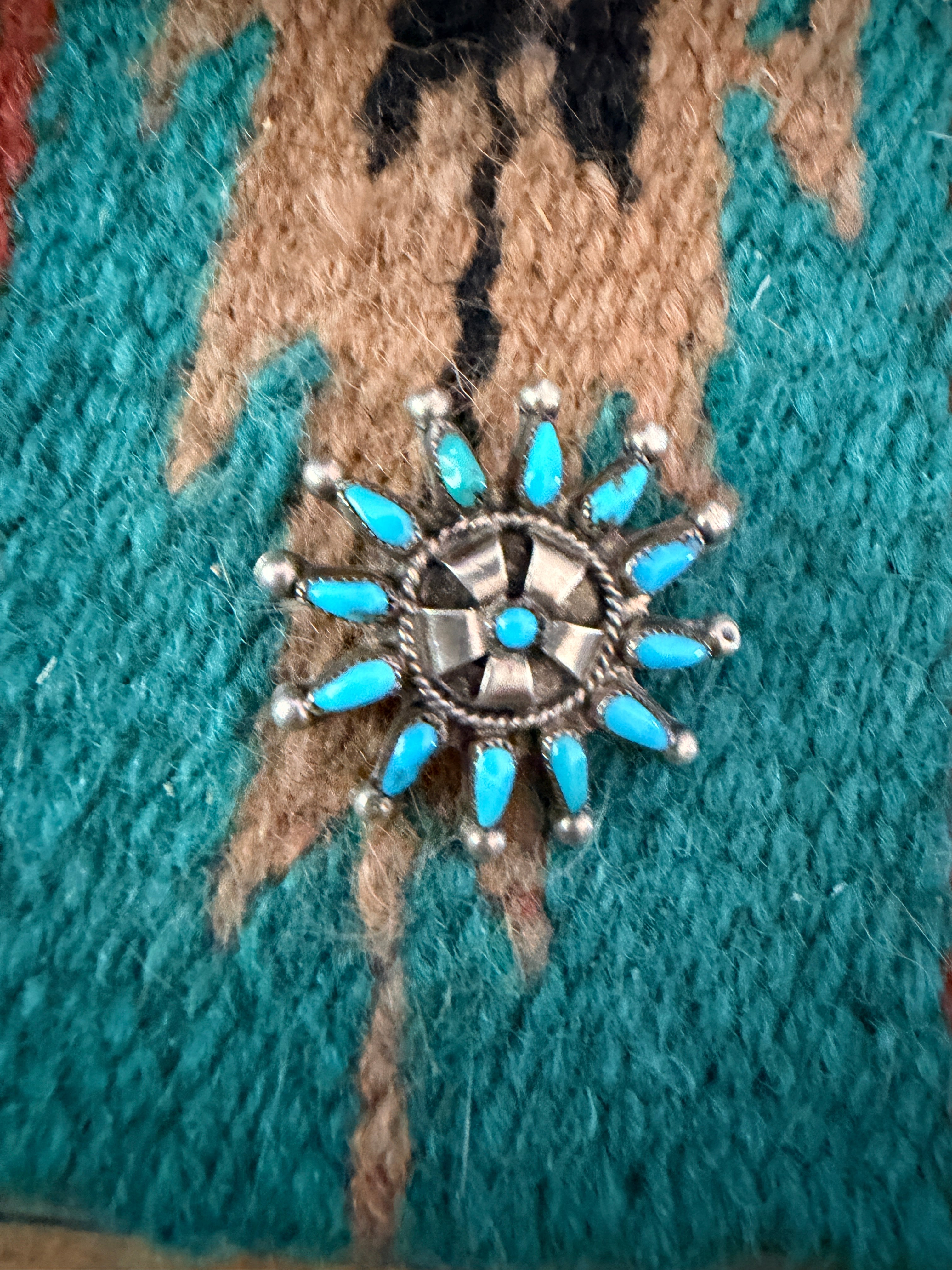Old Pawn Handcrafted Turquoise and Sterling Silver Cluster Brooch
